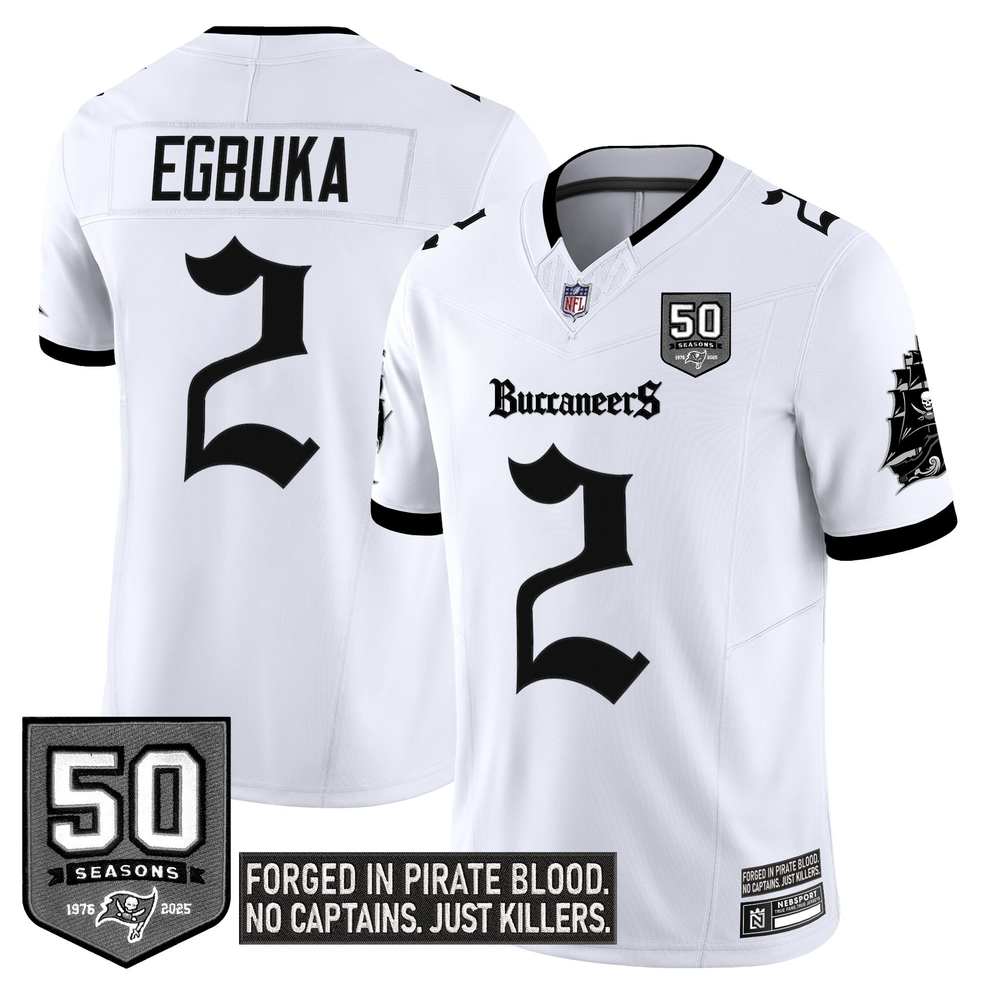 Emeka Egbuka Men's Tampa Bay Buccaneers Gothic Pirate Shadows Edition Limited White Jersey - All Stitched
