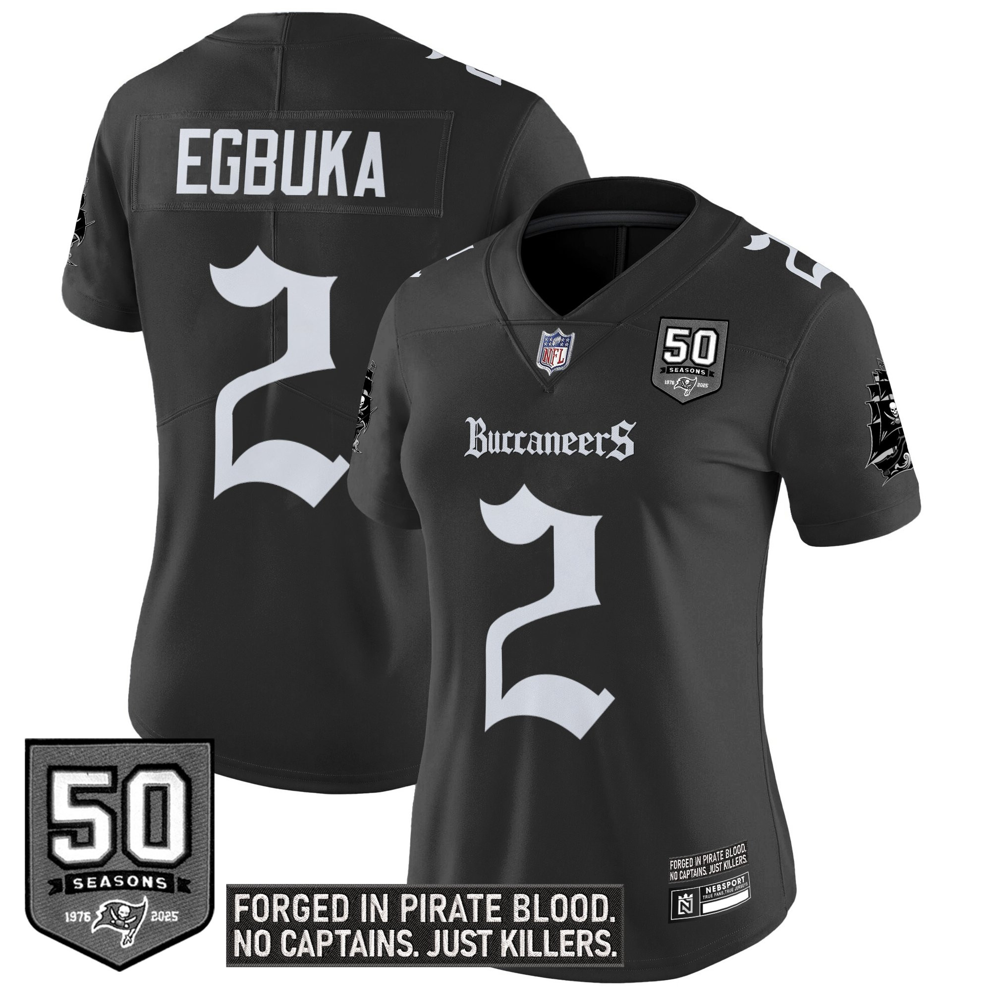 Emeka Egbuka Women's Tampa Bay Buccaneers Gothic Pirate Shadows Edition Vapor Limited Black Jersey - All Stitched