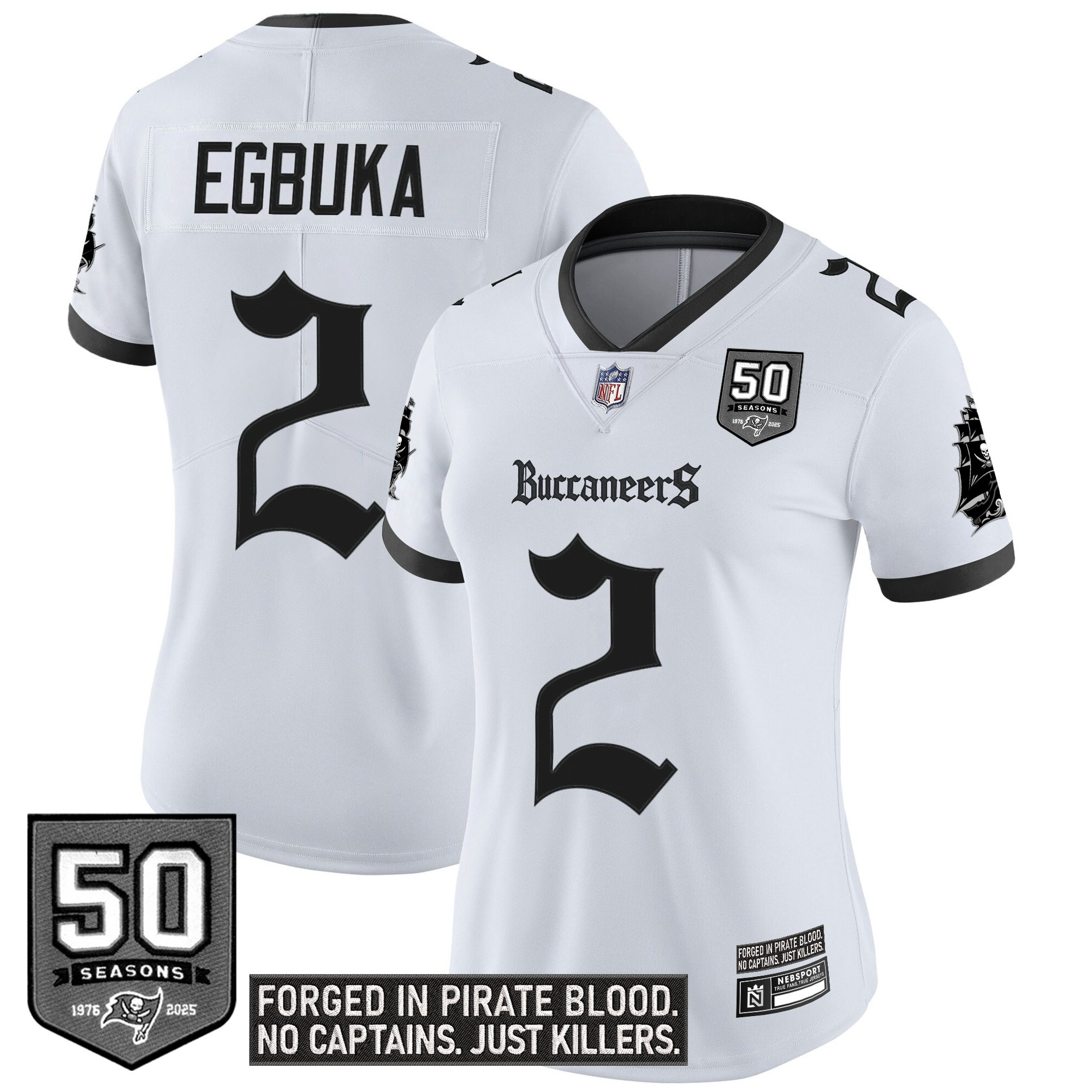 Emeka Egbuka Women's Tampa Bay Buccaneers Gothic Pirate Shadows Edition Vapor Limited White Jersey - All Stitched