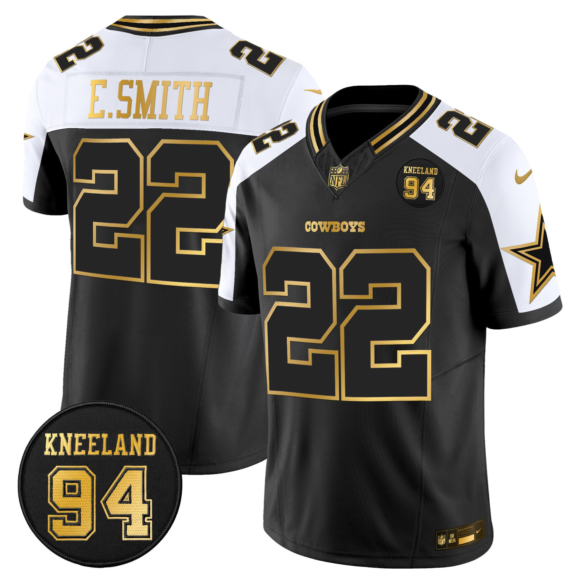 Emmitt Smith Men's Dallas Cowboys #94 Marshawn Kneeland Memorial Patch Gold Vapor Limited Alternate Jersey - All Stitched