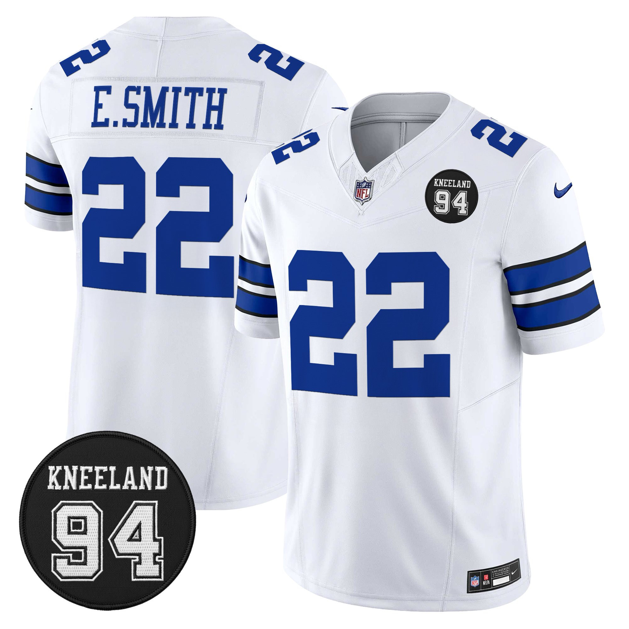 Emmitt Smith Men's Dallas Cowboys #94 Marshawn Kneeland Memorial Patch Vapor Limited White Limited Jersey - All Stitched