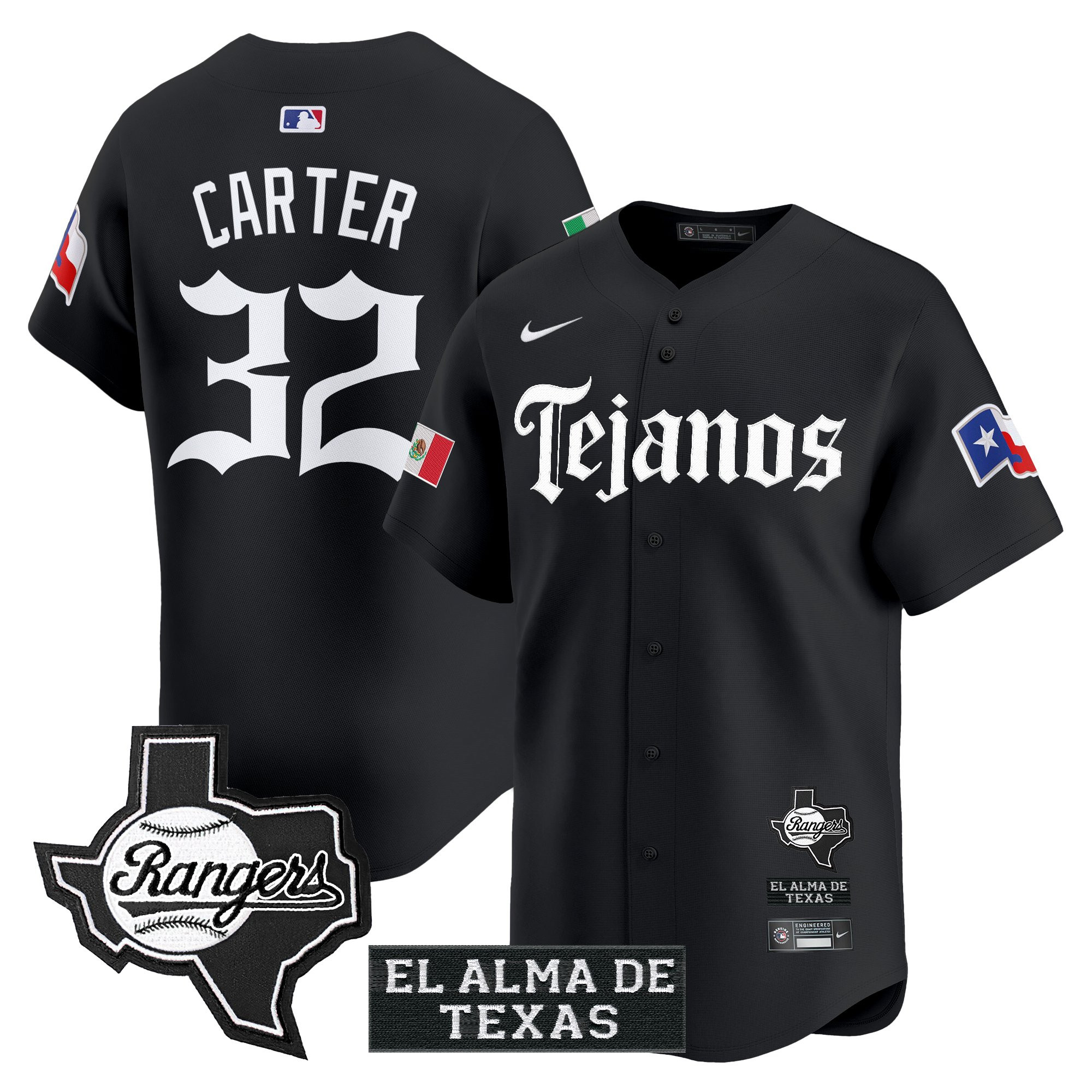 Evan Carter Men's Texas Rangers Mexico Tejano Barrio Style Vapor Premier Limited Black Jersey - All Stitched
