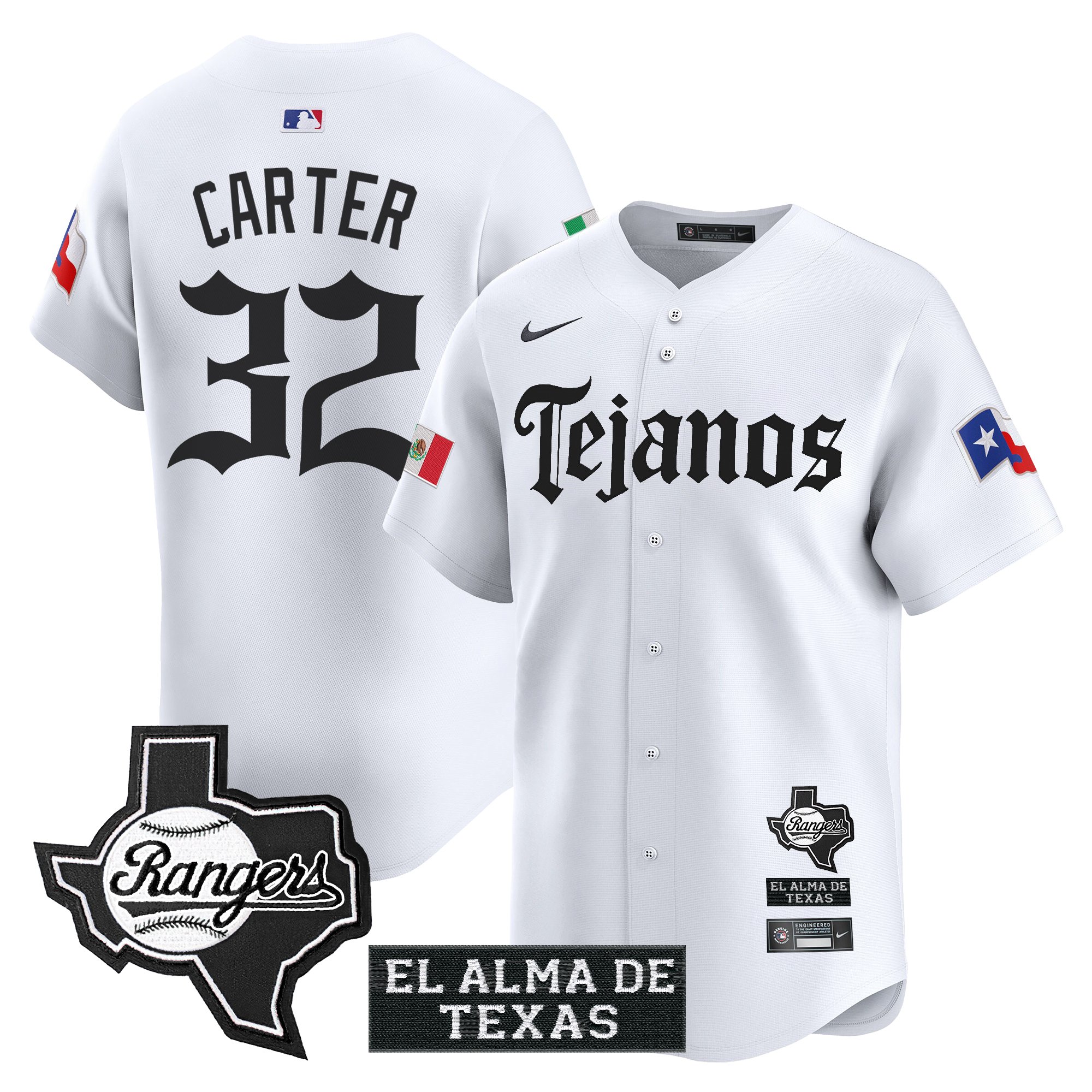 Evan Carter Men's Texas Rangers Mexico Tejano Barrio Style Vapor Premier Limited White Jersey - All Stitched