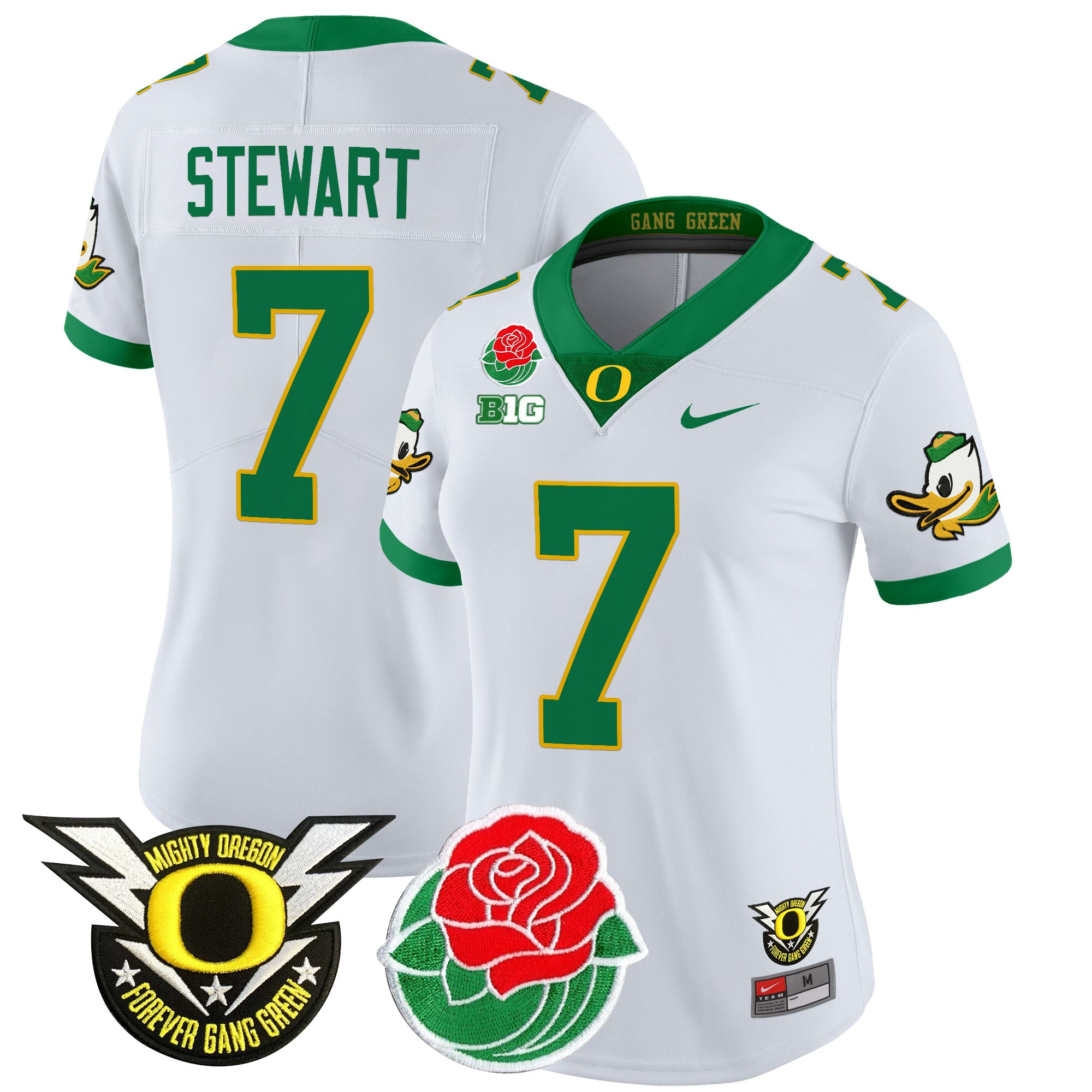 Evan Stewart Women's Oregon Ducks 2025 Rose Bowl Game & BIG Patch Vapor Limited White Jersey - All Stitched