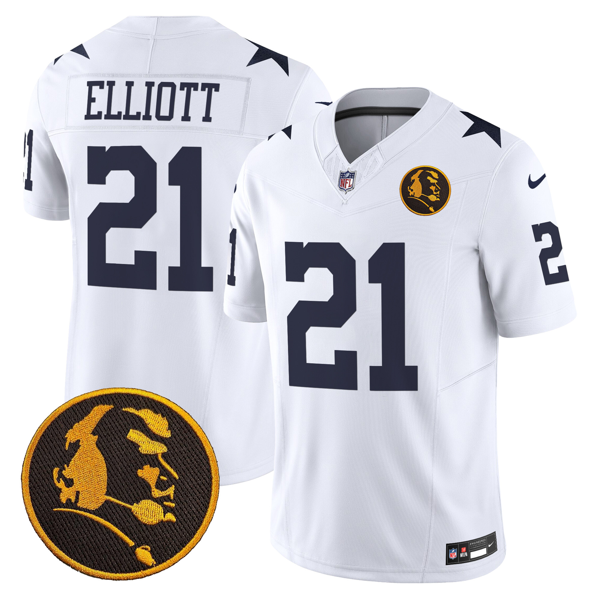 Ezekiel Elliott Men's Dallas Cowboys Texas & John Madden Patch Vapor Limited White Jersey V2 - All Stitched