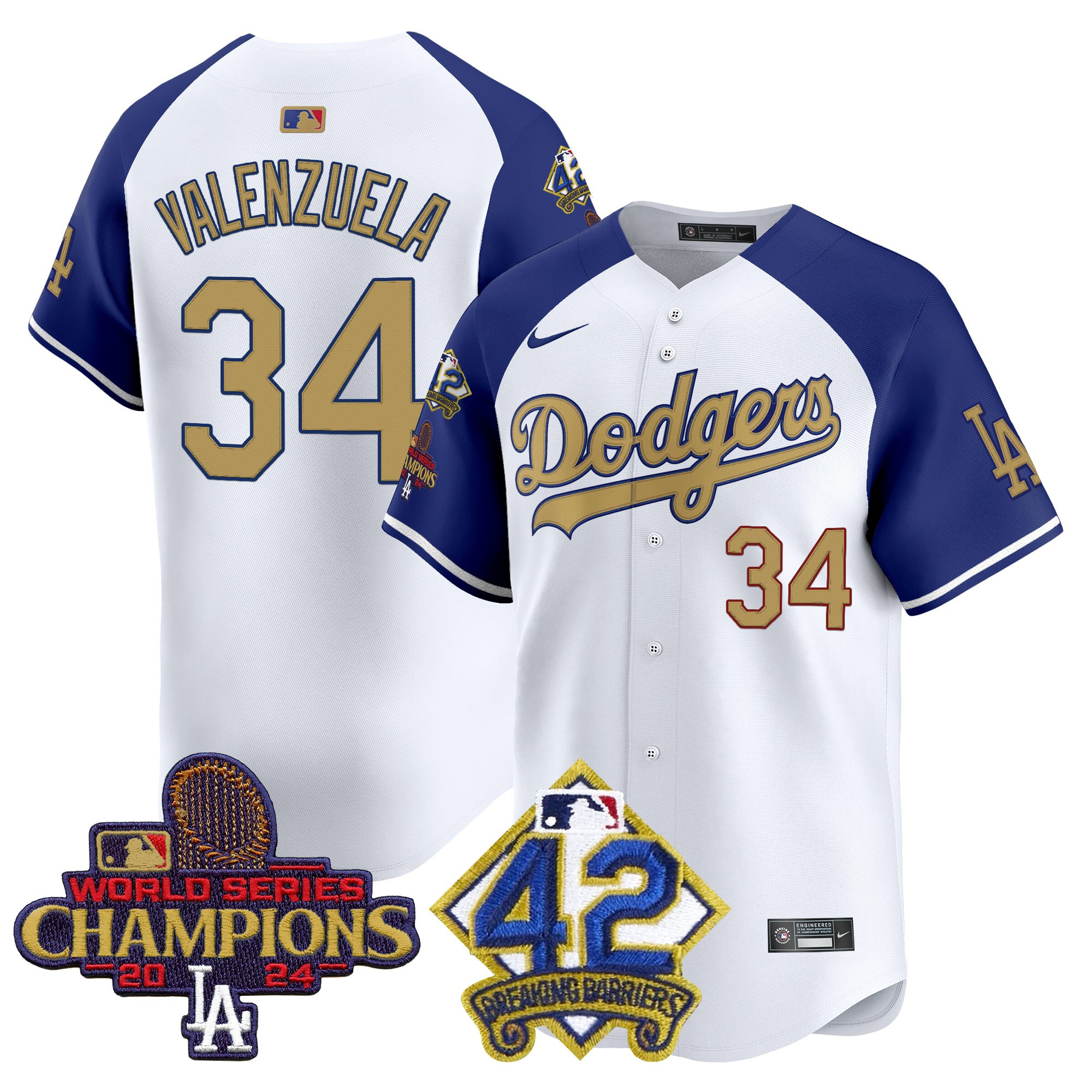 Fernando Valenzuela Men's Los Angeles Dodgers 2024 World Series Champions & Jackie Robinson Patch Vapor Premier Limited Alternate Jersey - All Stitched