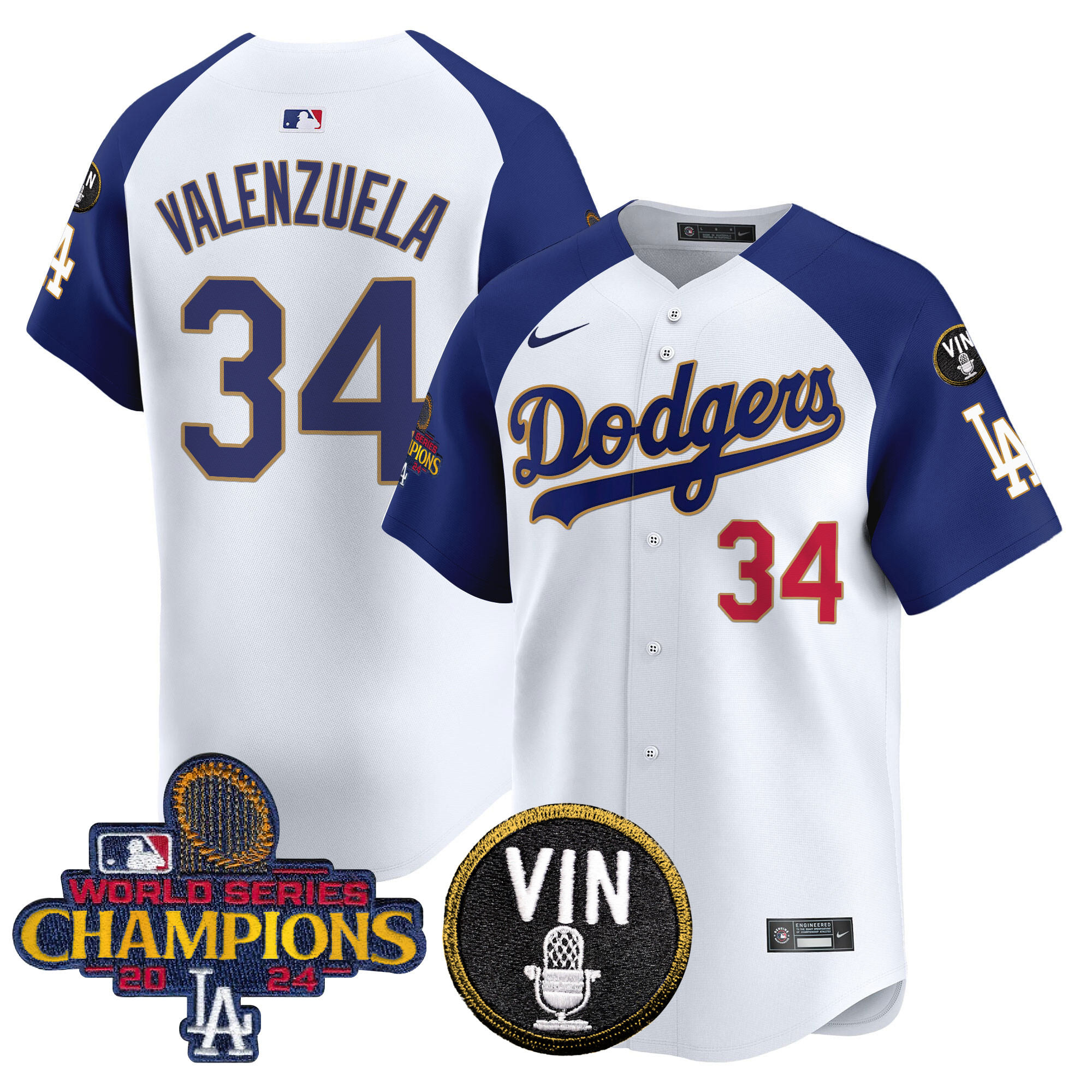 Fernando Valenzuela Men's Los Angeles Dodgers 2024 World Series Champions Gold Trim Vapor Premier Limited White Alternate Jersey V3 - All Stitched