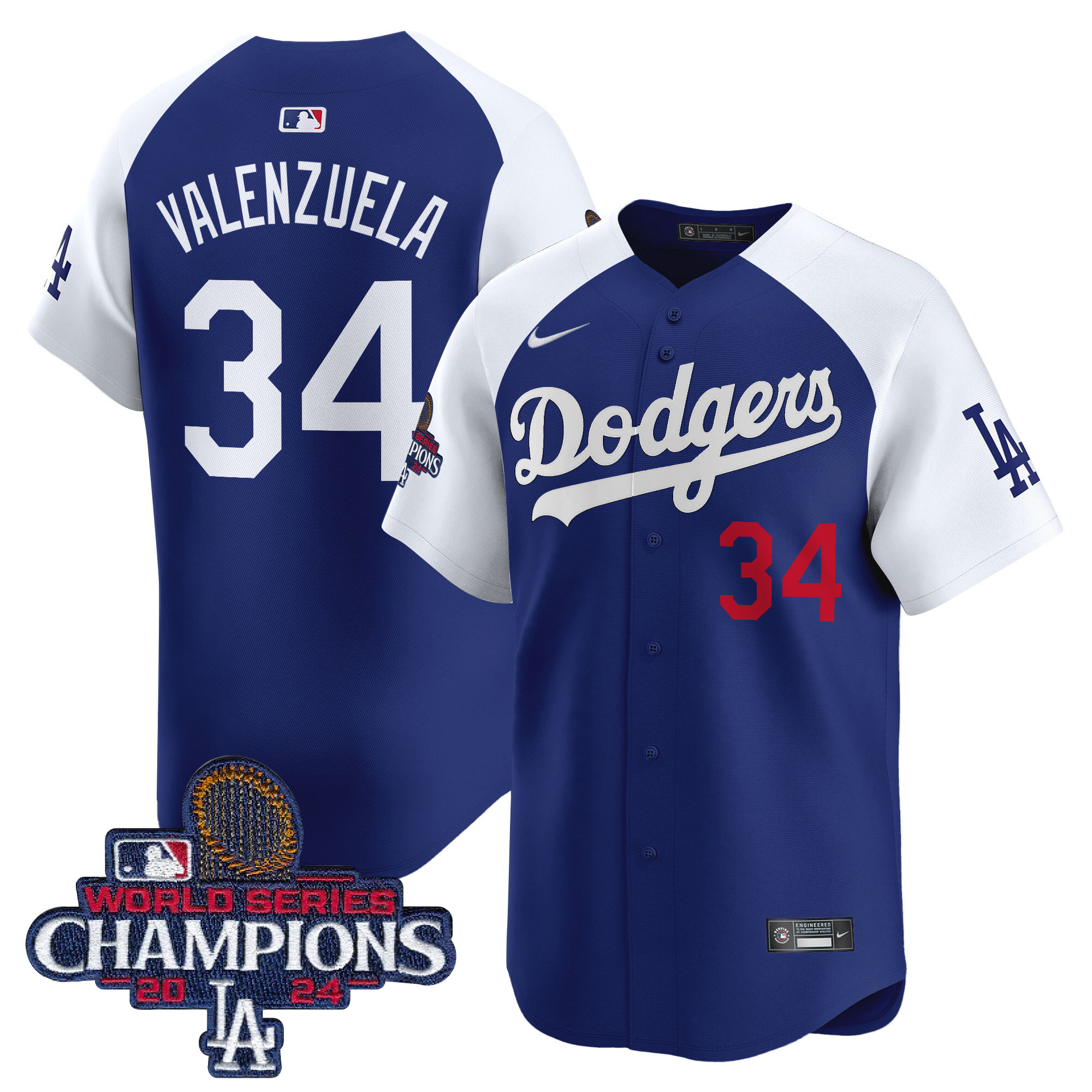 Fernando Valenzuela Men's Los Angeles Dodgers 2024 World Series Champions Patch Vapor Premier Limited Alternate Royal Jersey - All Stitched
