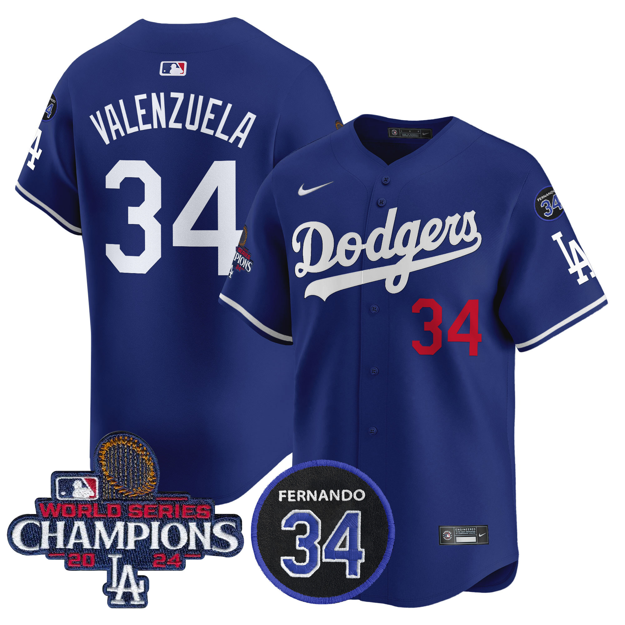 Fernando Valenzuela Men's Los Angeles Dodgers 2024 World Series Champions Patch Vapor Premier Limited Royal Jersey V2 - All Stitched