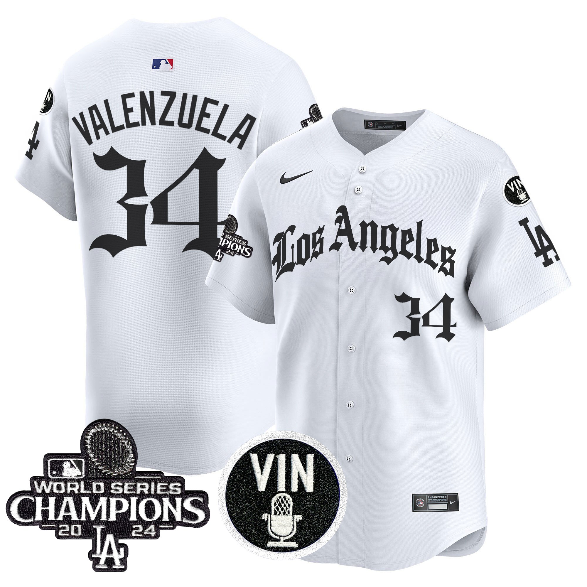 Fernando Valenzuela Men's Los Angeles Dodgers 2025 LA Gothic Style Vapor Premier Limited White Jersey - All Stitched