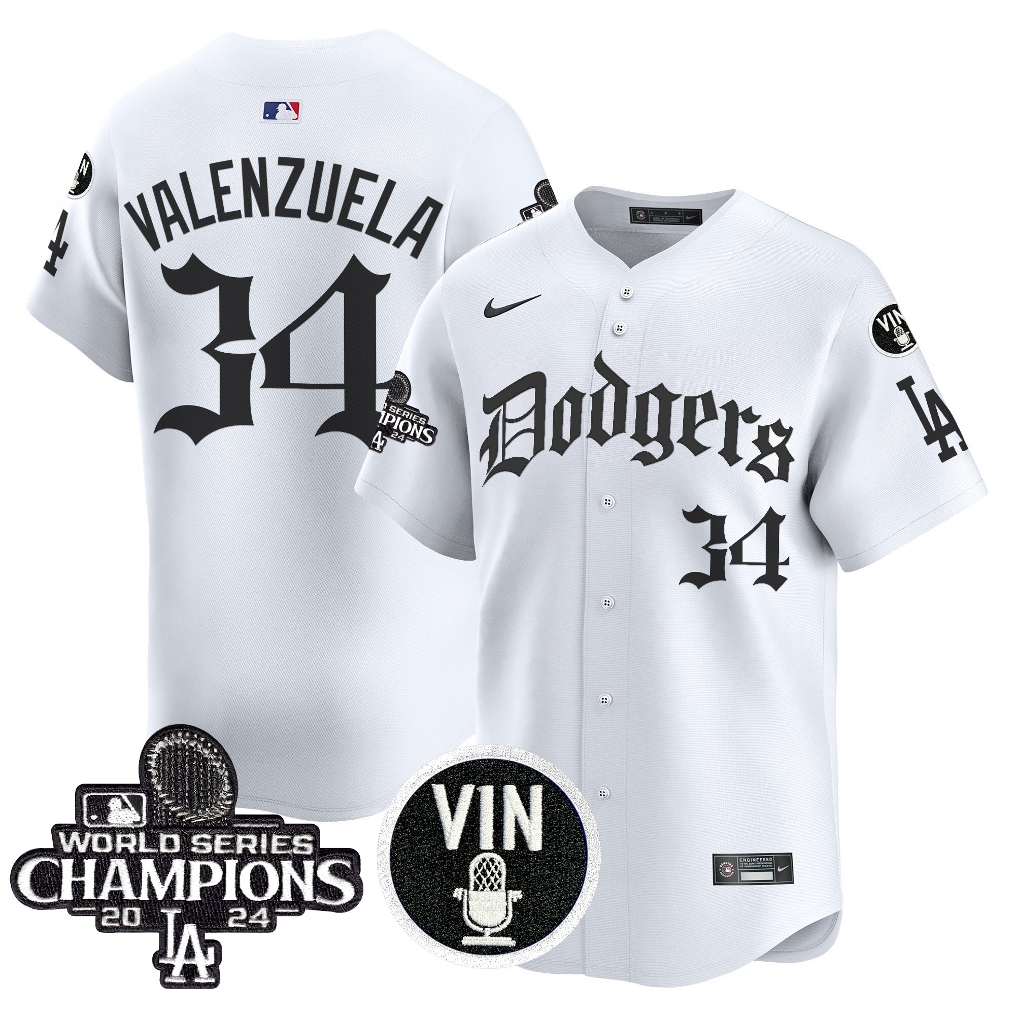 Fernando Valenzuela Men's Los Angeles Dodgers 2025 LA Gothic Style Vapor Premier Limited White Jersey V2 - All Stitched