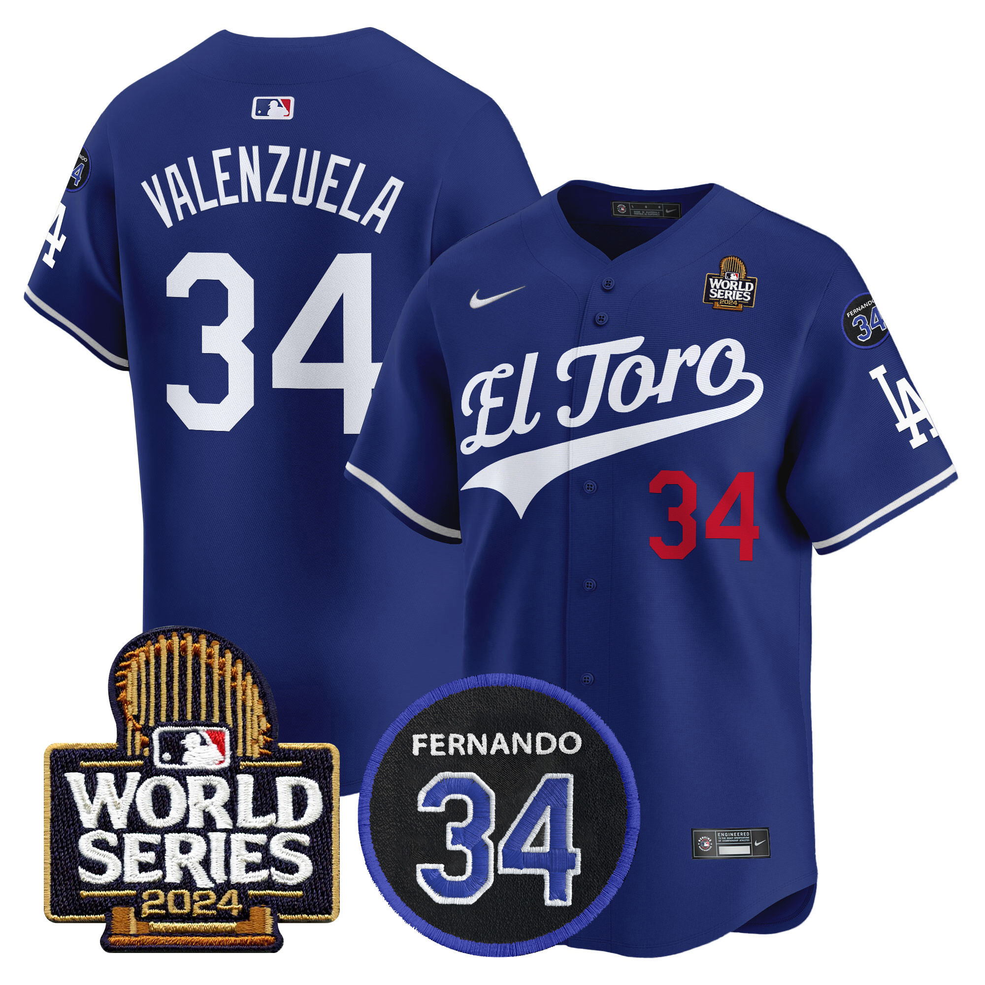 Fernando Valenzuela Men's Los Angeles Dodgers El Toro 2024 World Series Patch Vapor Premier Limited Royal Jersey - All Stitched