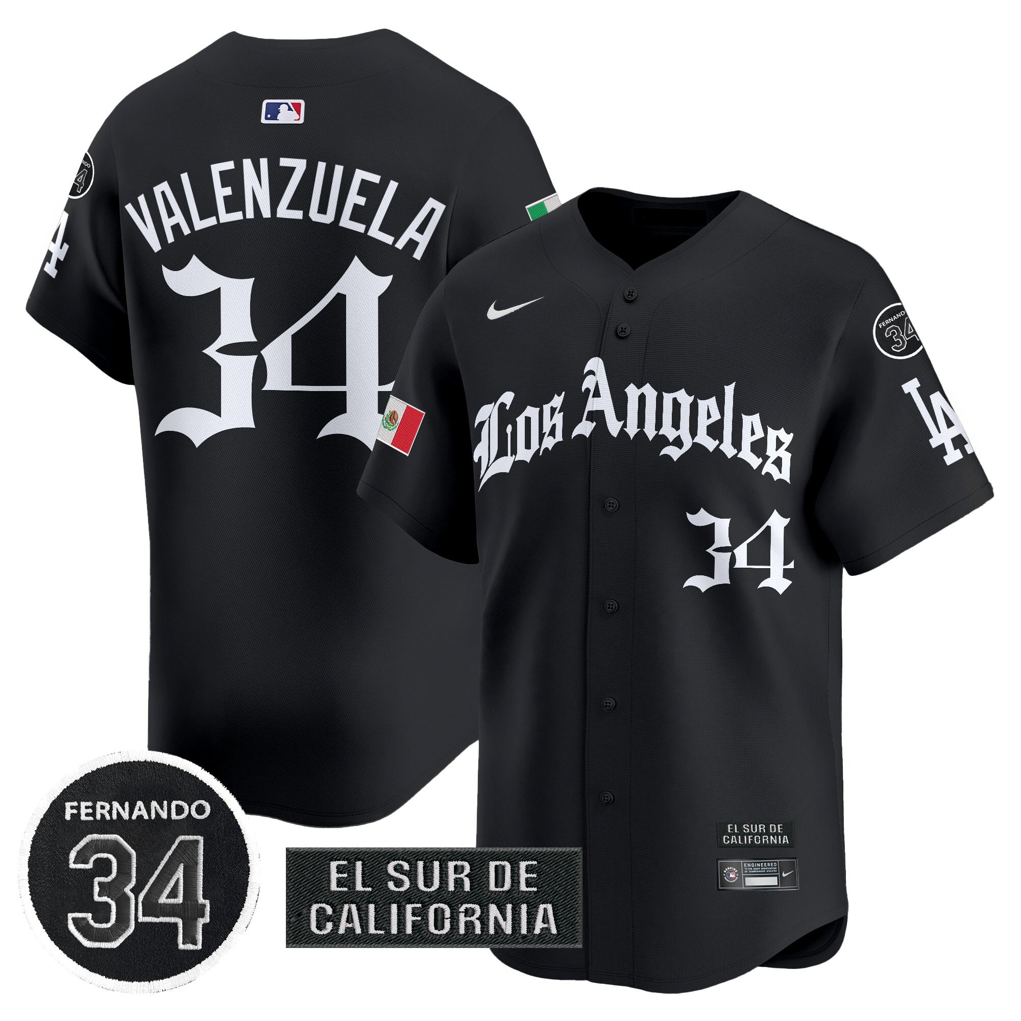 Fernando Valenzuela Men's Los Angeles Dodgers Mexico 2025 LA Gothic Style Vapor Premier Limited Black Jersey - All Stitched