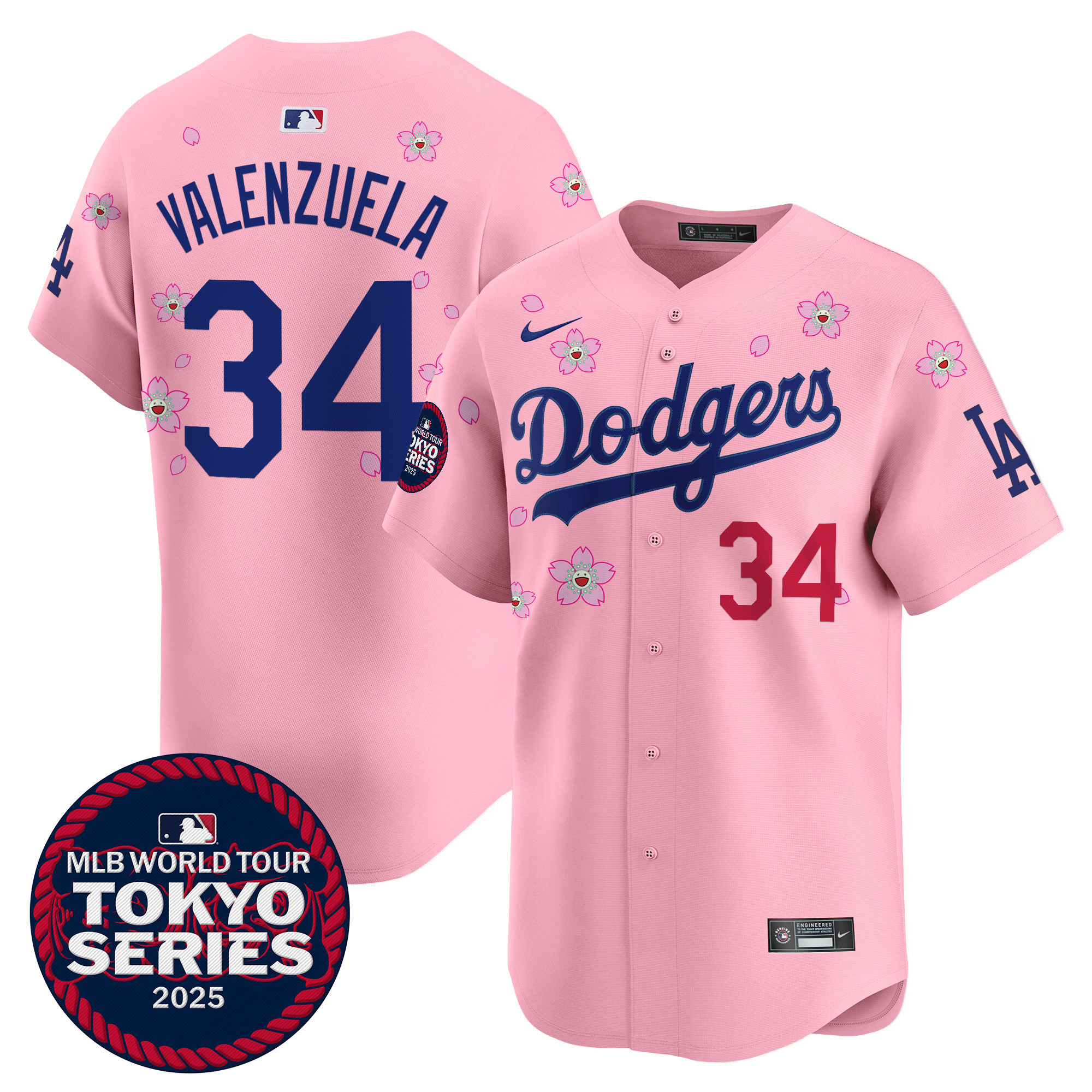 Fernando Valenzuela Men's Los Angeles Dodgers Tokyo Series 2025 Vapor Premier Limited Cherry Blossom Jersey - Stitched