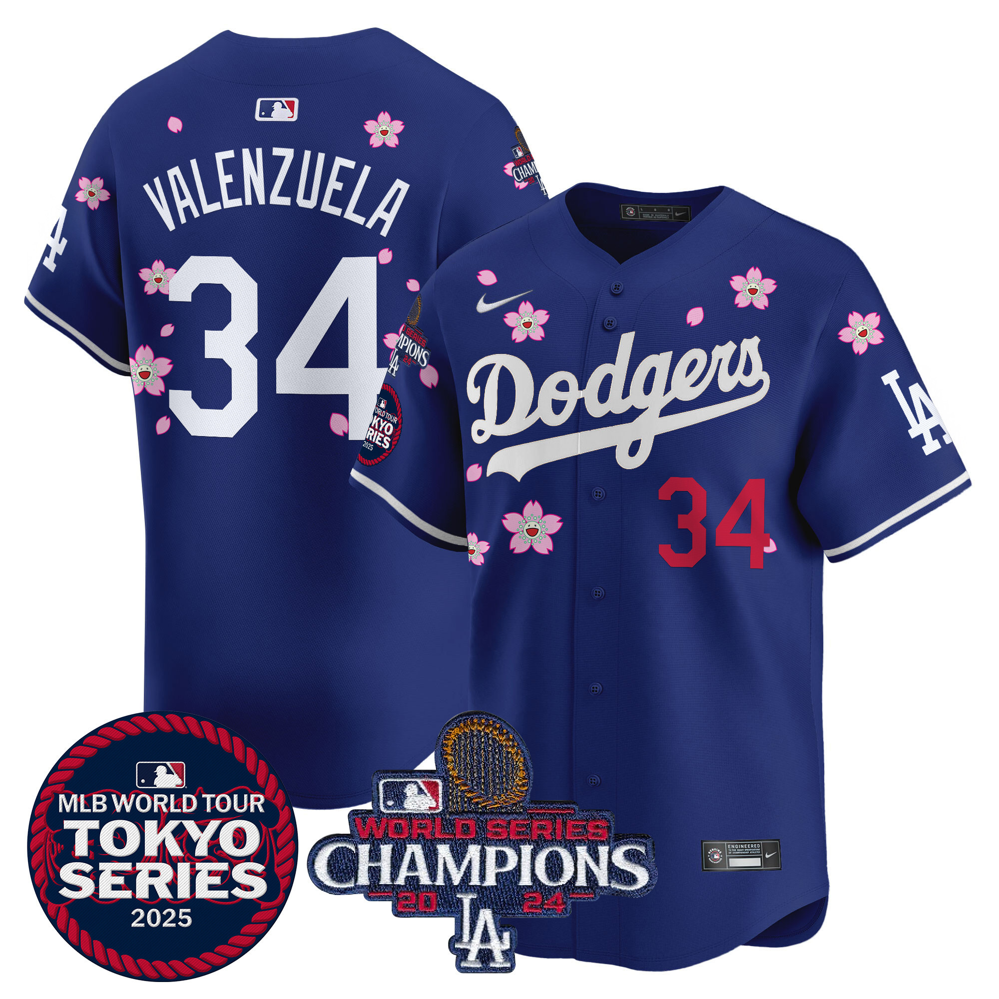 Fernando Valenzuela Men's Los Angeles Dodgers Tokyo Series 2025 World Series Champions Patch Vapor Premier Limited Royal Jersey - Stitched