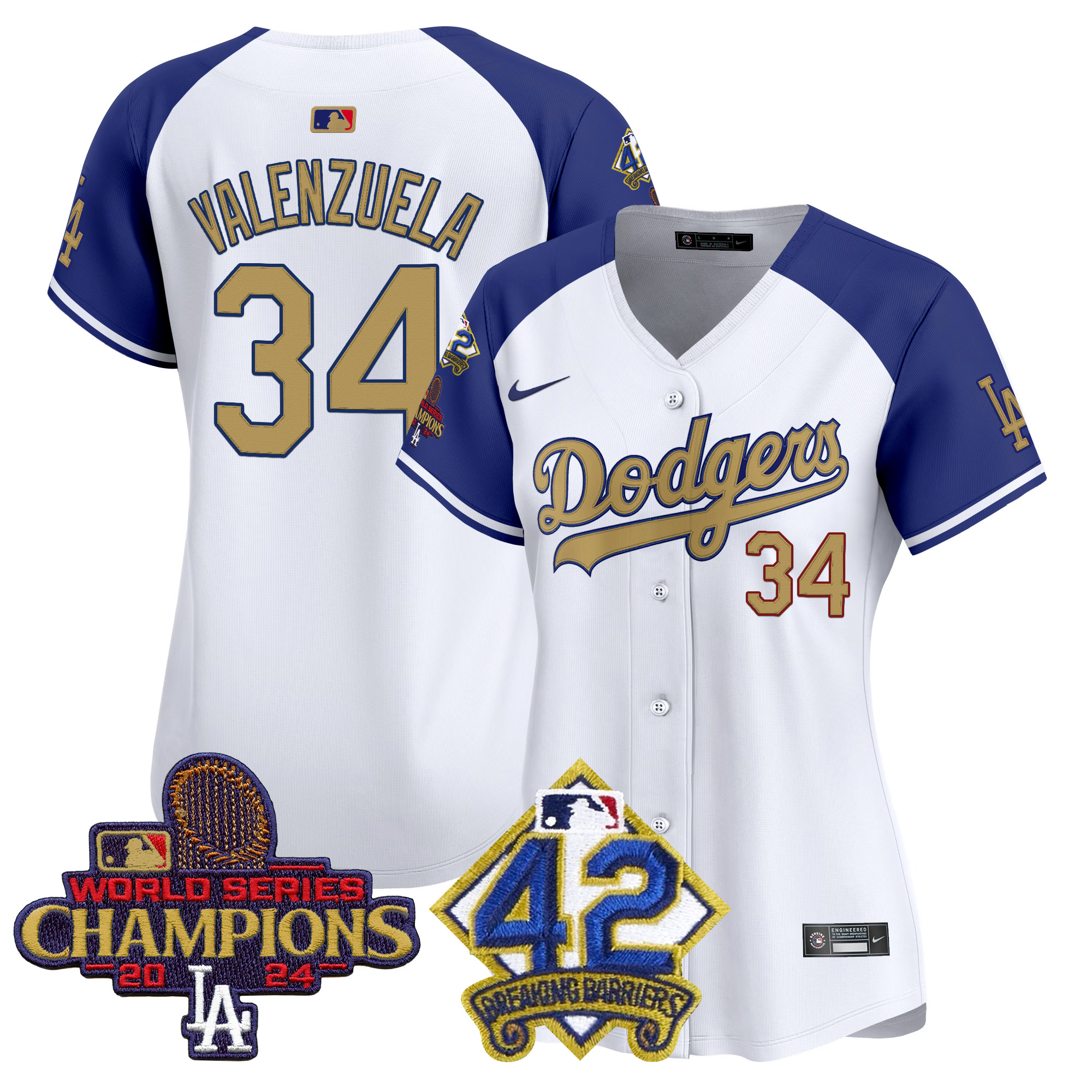 Fernando Valenzuela Women's Los Angeles Dodgers 2024 World Series Champions & Jackie Robinson Patch Vapor Premier Limited Alternate Jersey - All Stitched