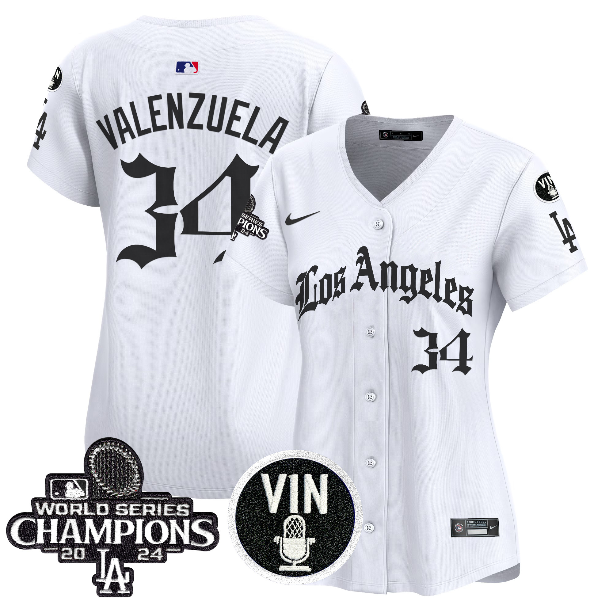 Fernando Valenzuela Women's Los Angeles Dodgers 2025 LA Gothic Style Vapor Premier Limited White Jersey - All Stitched