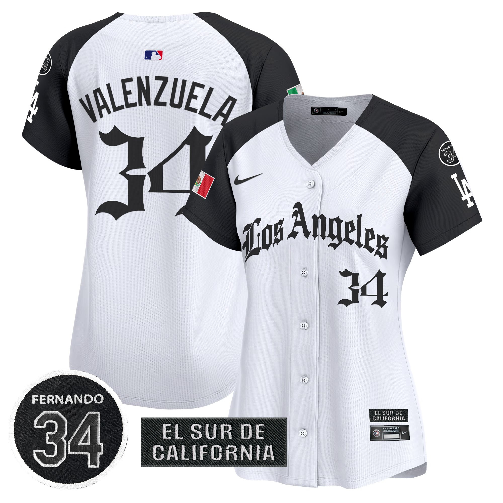Fernando Valenzuela Women's Los Angeles Dodgers Mexico 2025 LA Gothic Style Vapor Premier Limited Alternate Jersey - All Stitched