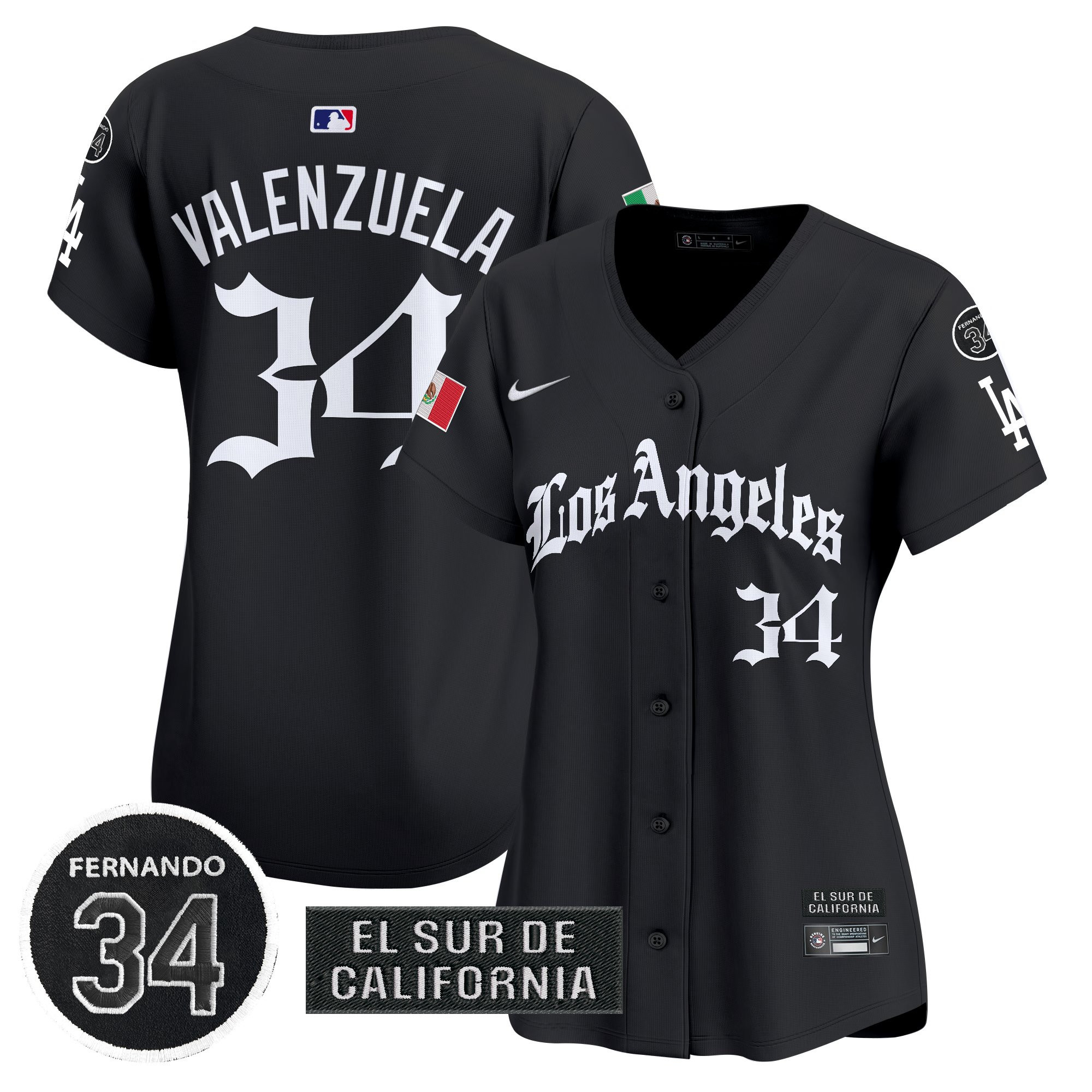 Fernando Valenzuela Women's Los Angeles Dodgers Mexico 2025 LA Gothic Style Vapor Premier Limited Black Jersey - All Stitched