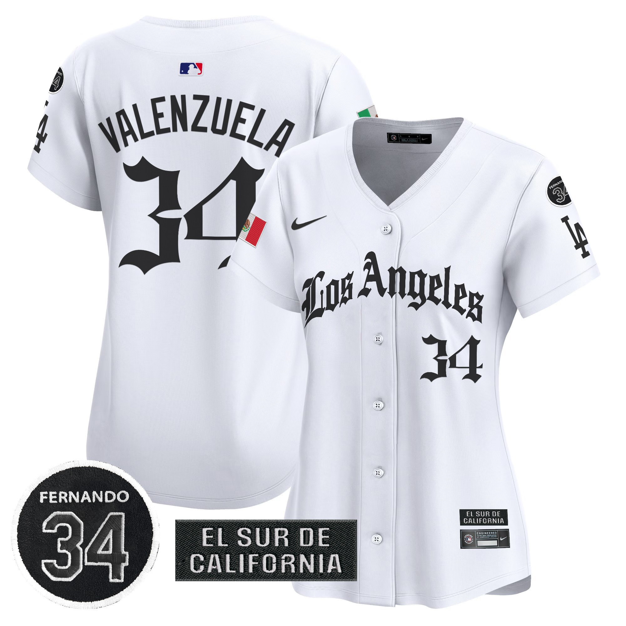 Fernando Valenzuela Women's Los Angeles Dodgers Mexico 2025 LA Gothic Style Vapor Premier Limited White Jersey - All Stitched