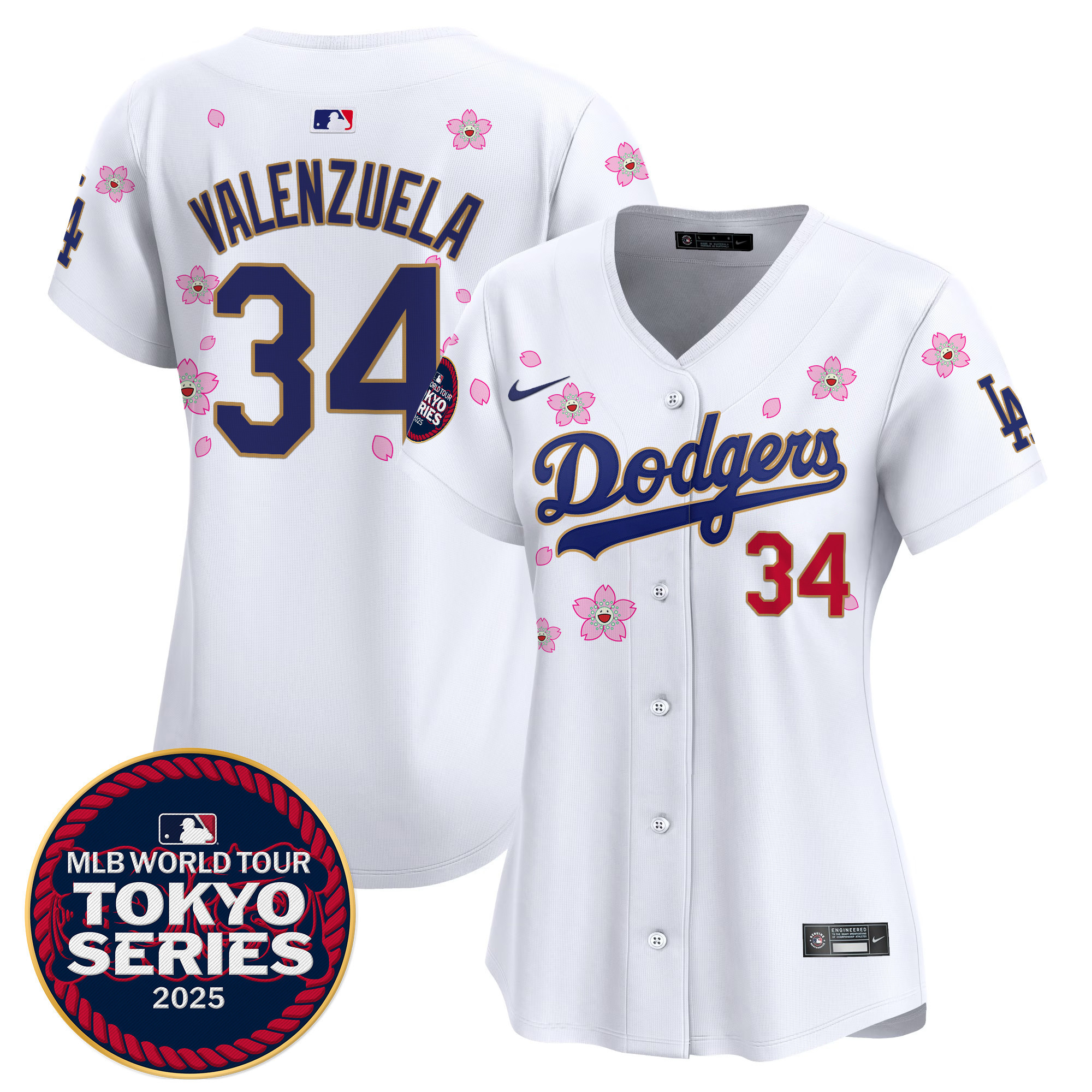 Fernando Valenzuela Women's Los Angeles Dodgers Tokyo Series 2025 Gold Trim Vapor Premier Limited White Jersey V2 - Stitched