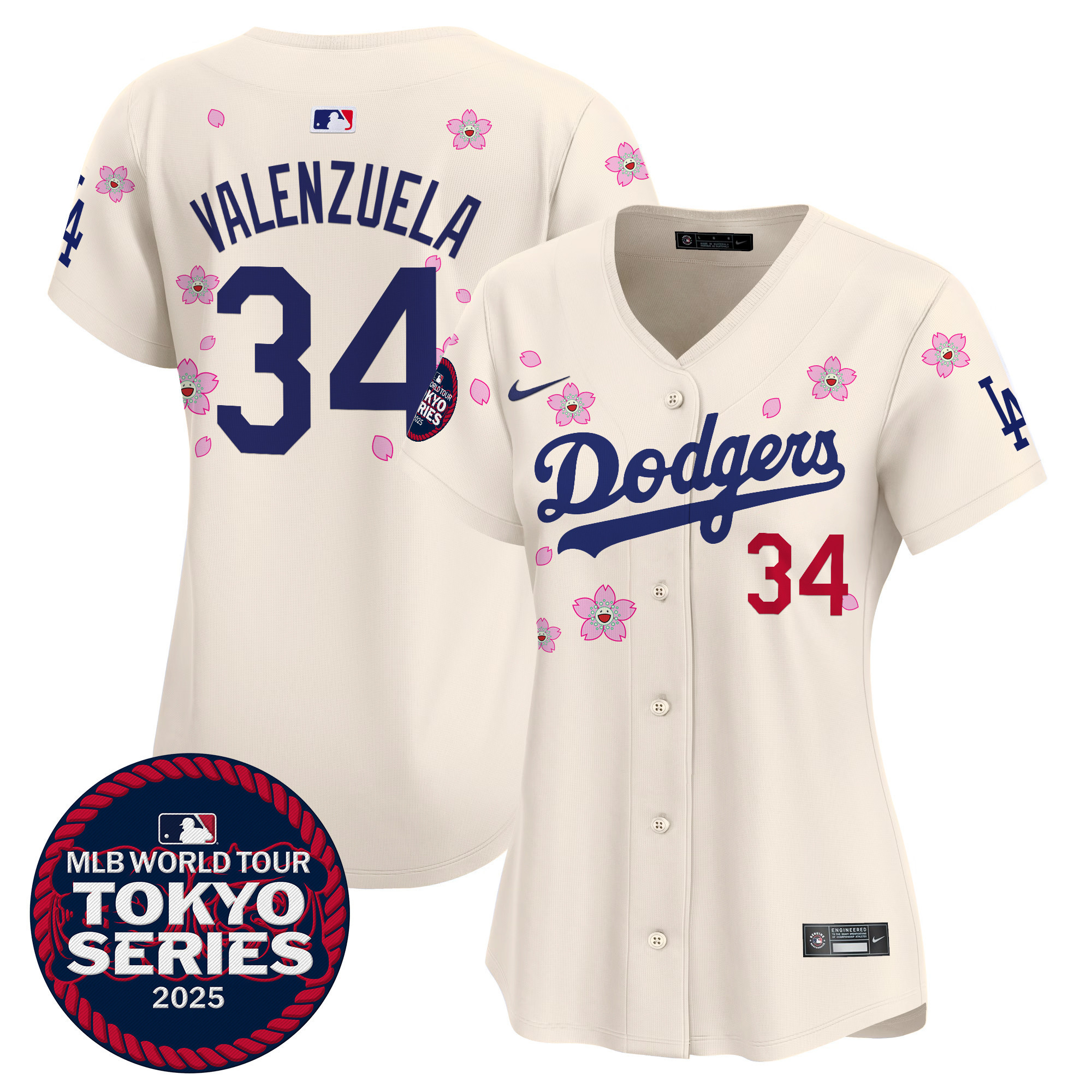 Fernando Valenzuela Women's Los Angeles Dodgers Tokyo Series 2025 Vapor Premier Limited Cream Jersey V2 - Stitched