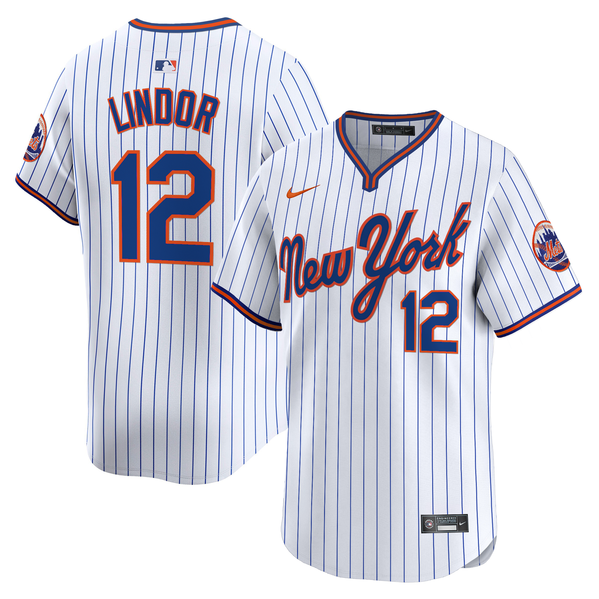 Francisco Lindor Men's New York Mets 2025 Road Alternate Pinstripe Jersey - All Stitched