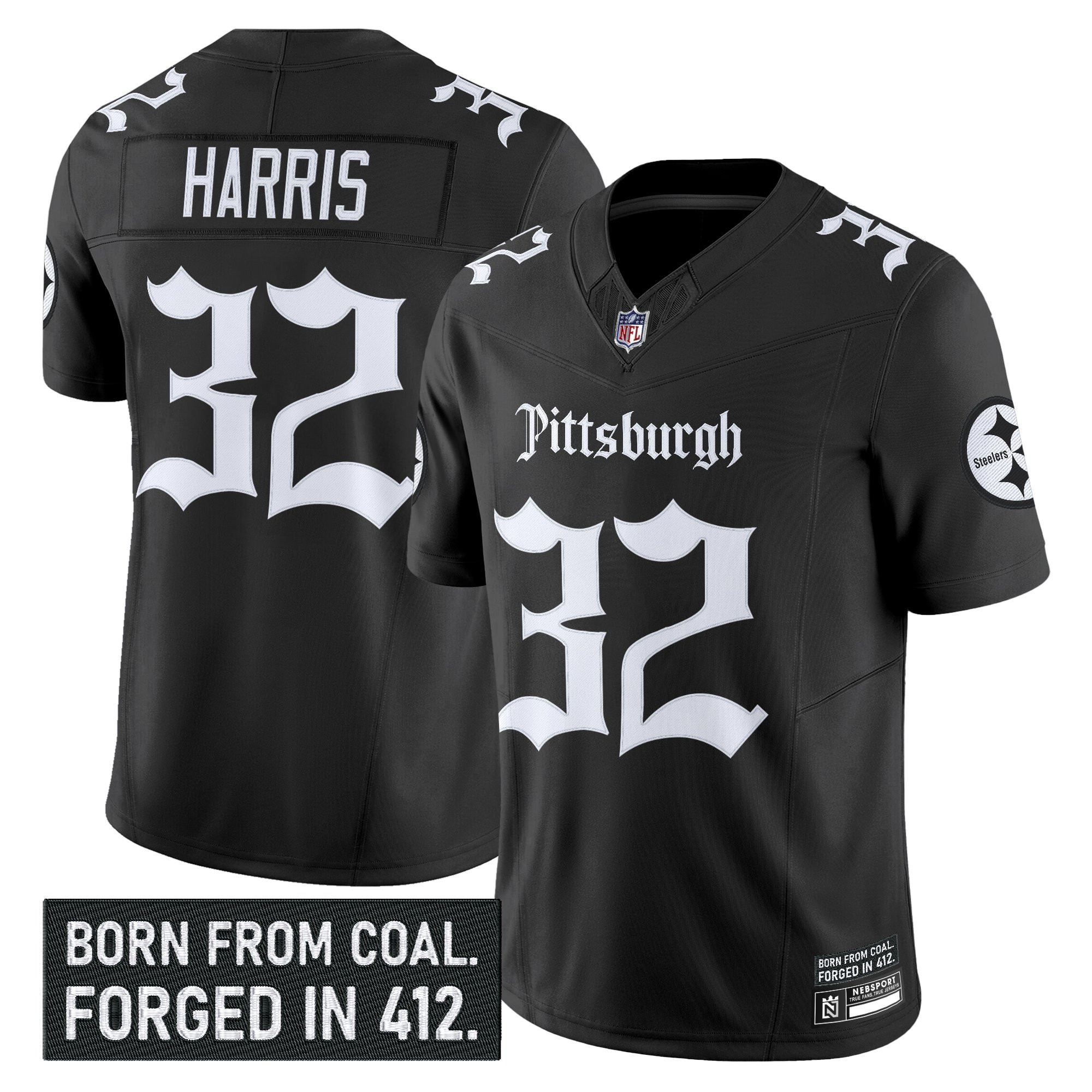 Franco Harris Men's Pittsburgh Steelers Gothic Steel City Edition Vapor Limited Black Jersey - All Stitched