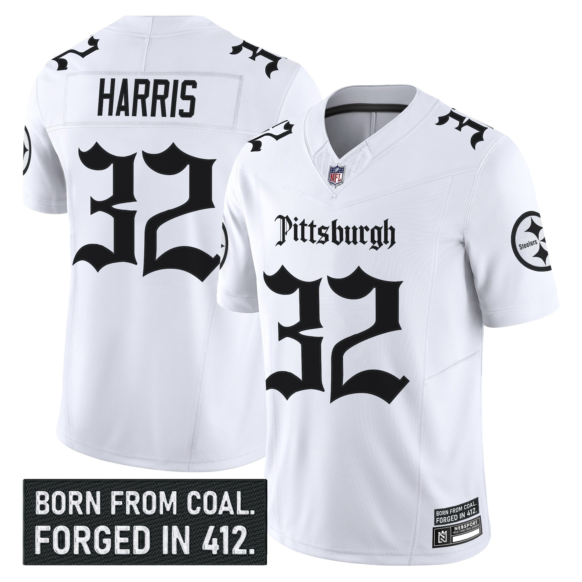 Franco Harris Men's Pittsburgh Steelers Gothic Steel City Edition Vapor Limited White Jersey - All Stitched