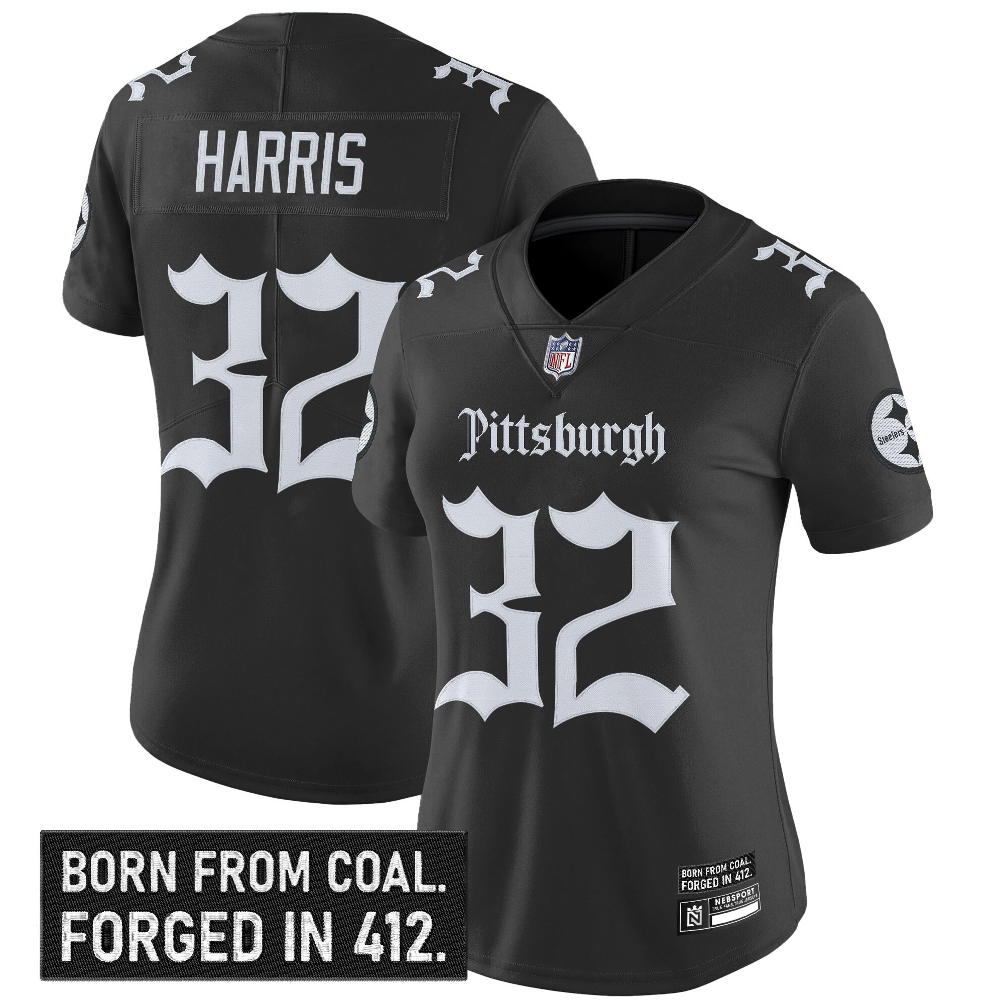 Franco Harris Women's Pittsburgh Steelers Gothic Steel City Edition Vapor Limited Black Jersey - All Stitched
