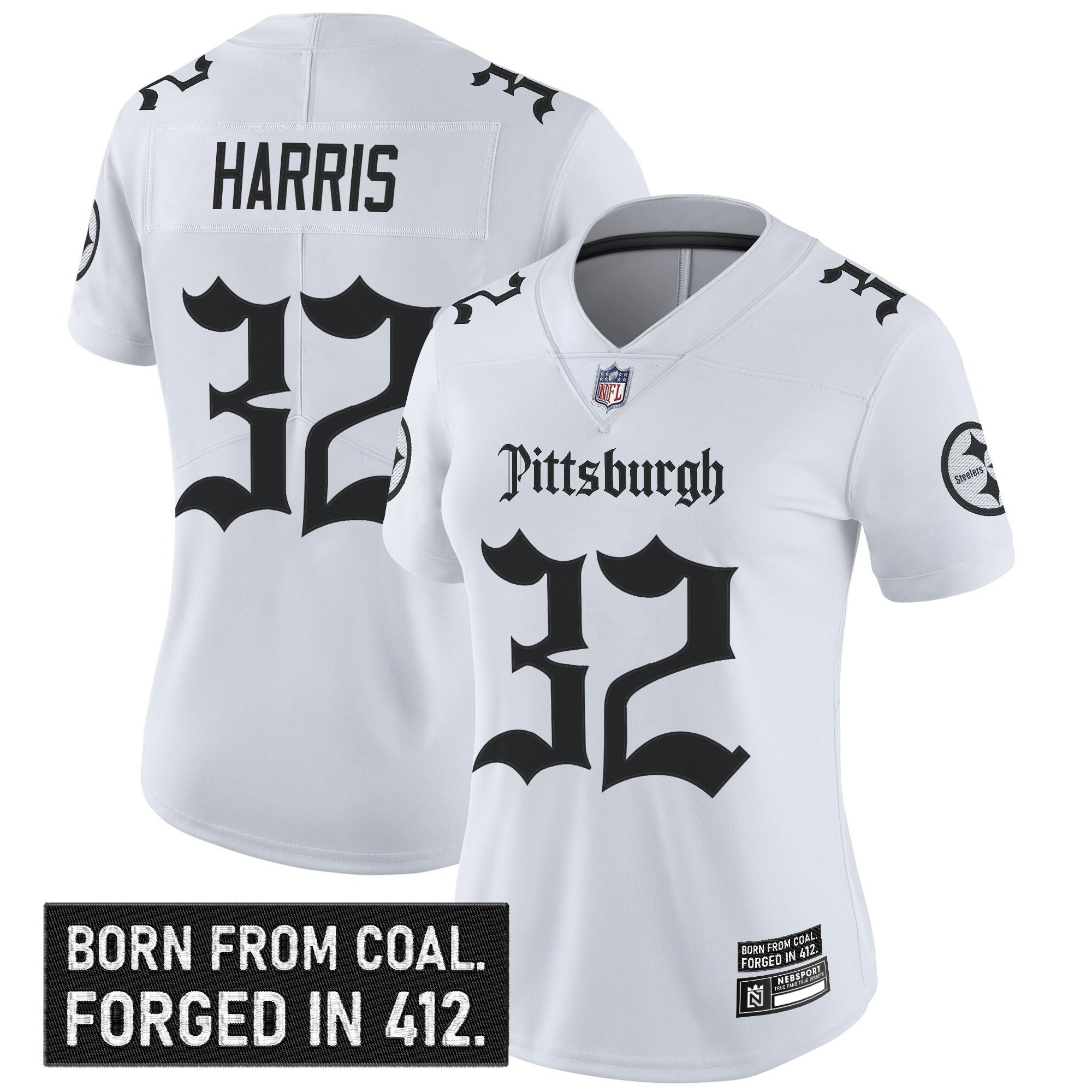 Franco Harris Women's Pittsburgh Steelers Gothic Steel City Edition Vapor Limited White Jersey - All Stitched