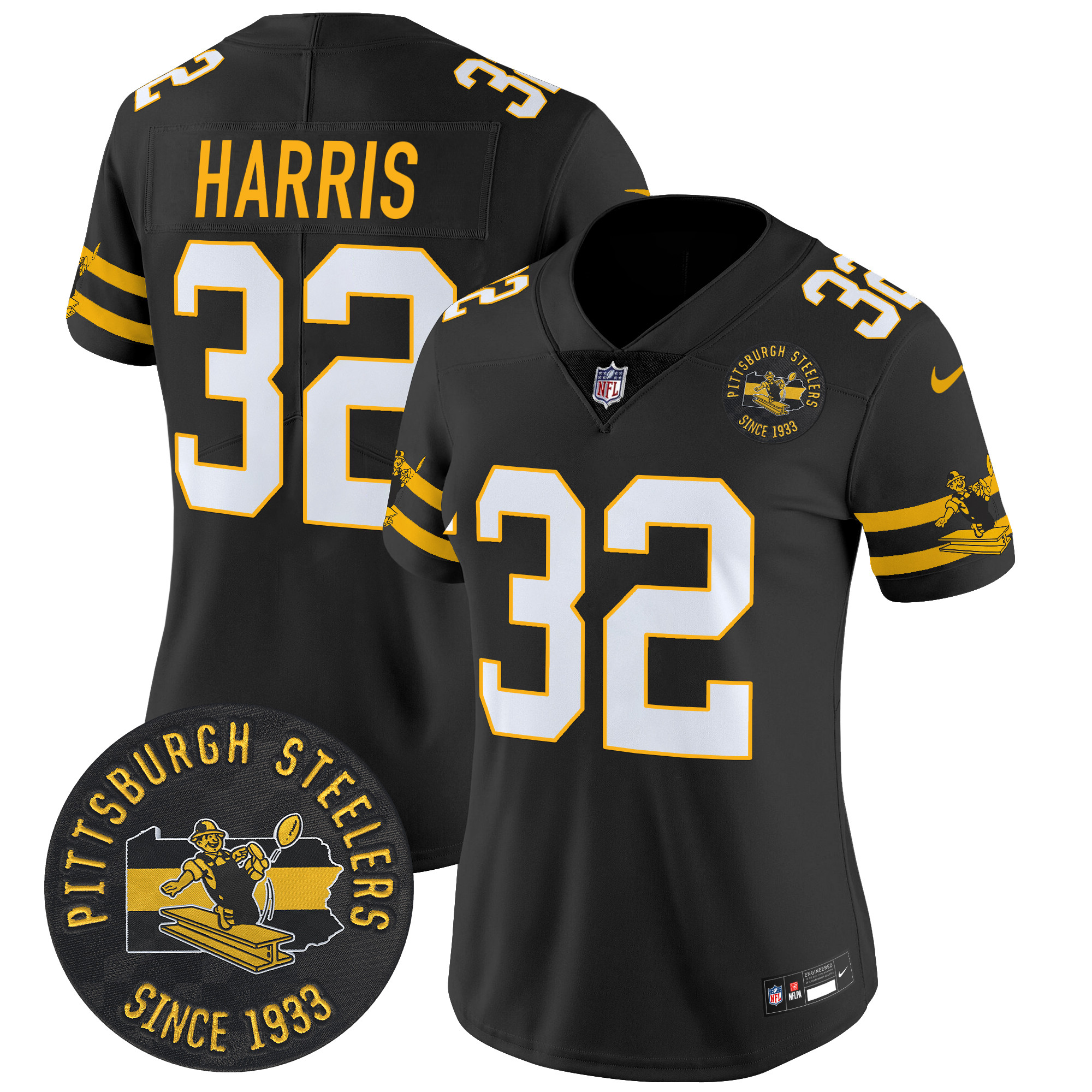 Franco Harris Women's Pittsburgh Steelers Throwback 1933 Patch Vapor Limited Black Jersey - All Stitched