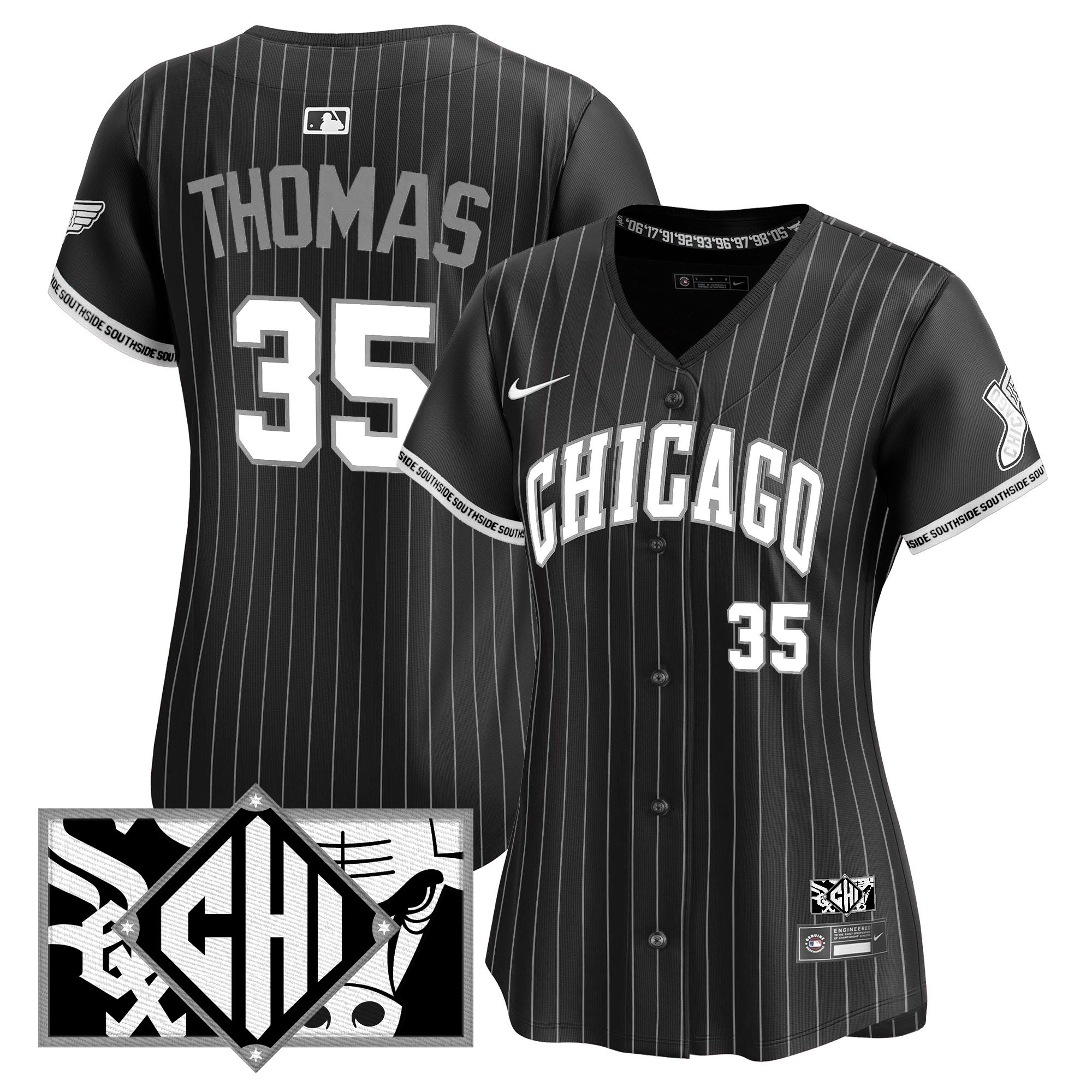 Frank Thomas Women's Chicago White Sox 2025 City Connect Vapor Premier Limited Black (B&W) Jersey - All Stitched