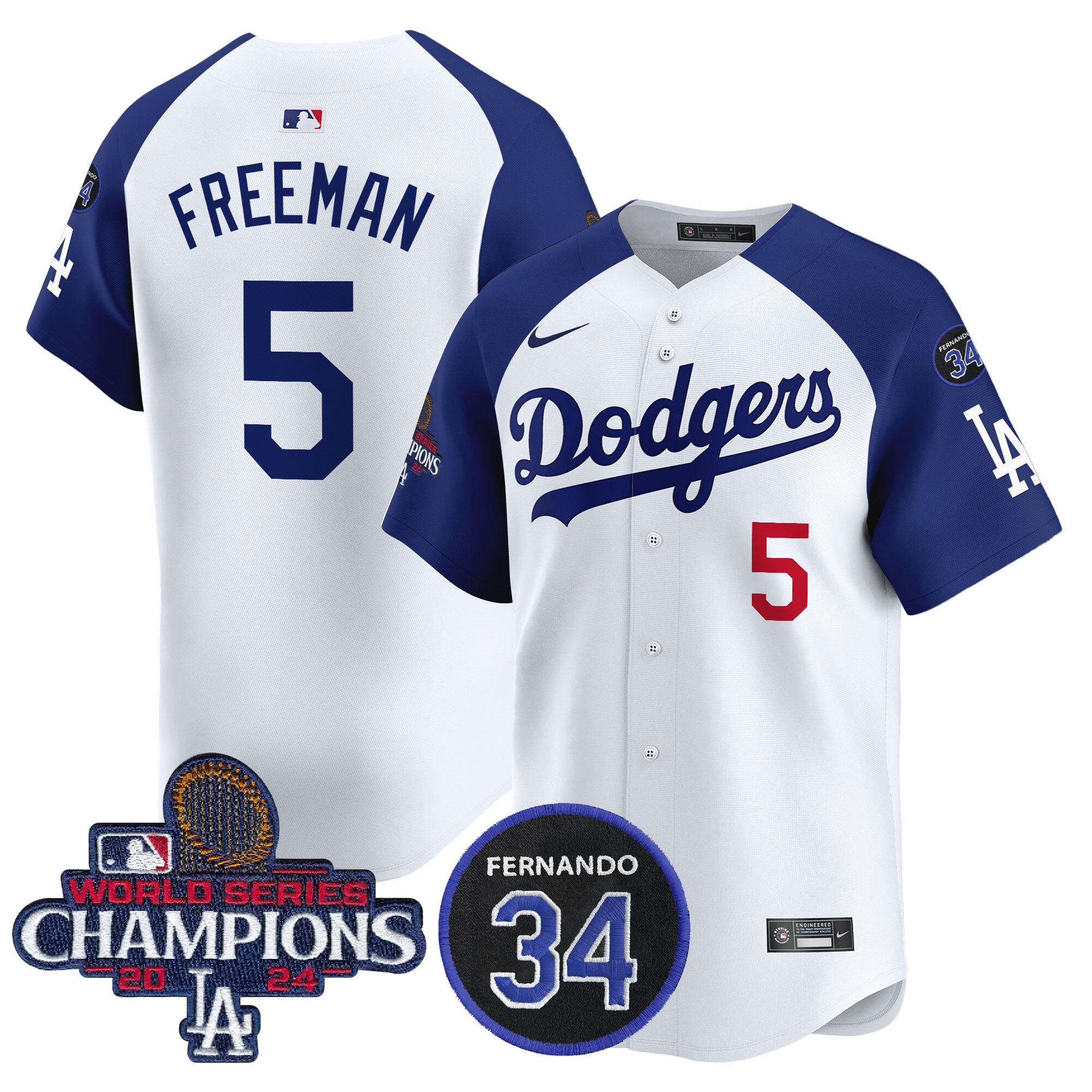 Freddie Freeman Men's Los Angeles Dodgers 2024 World Series Champions Patch Vapor Premier Limited Alternate White Jersey V2 - All Stitched