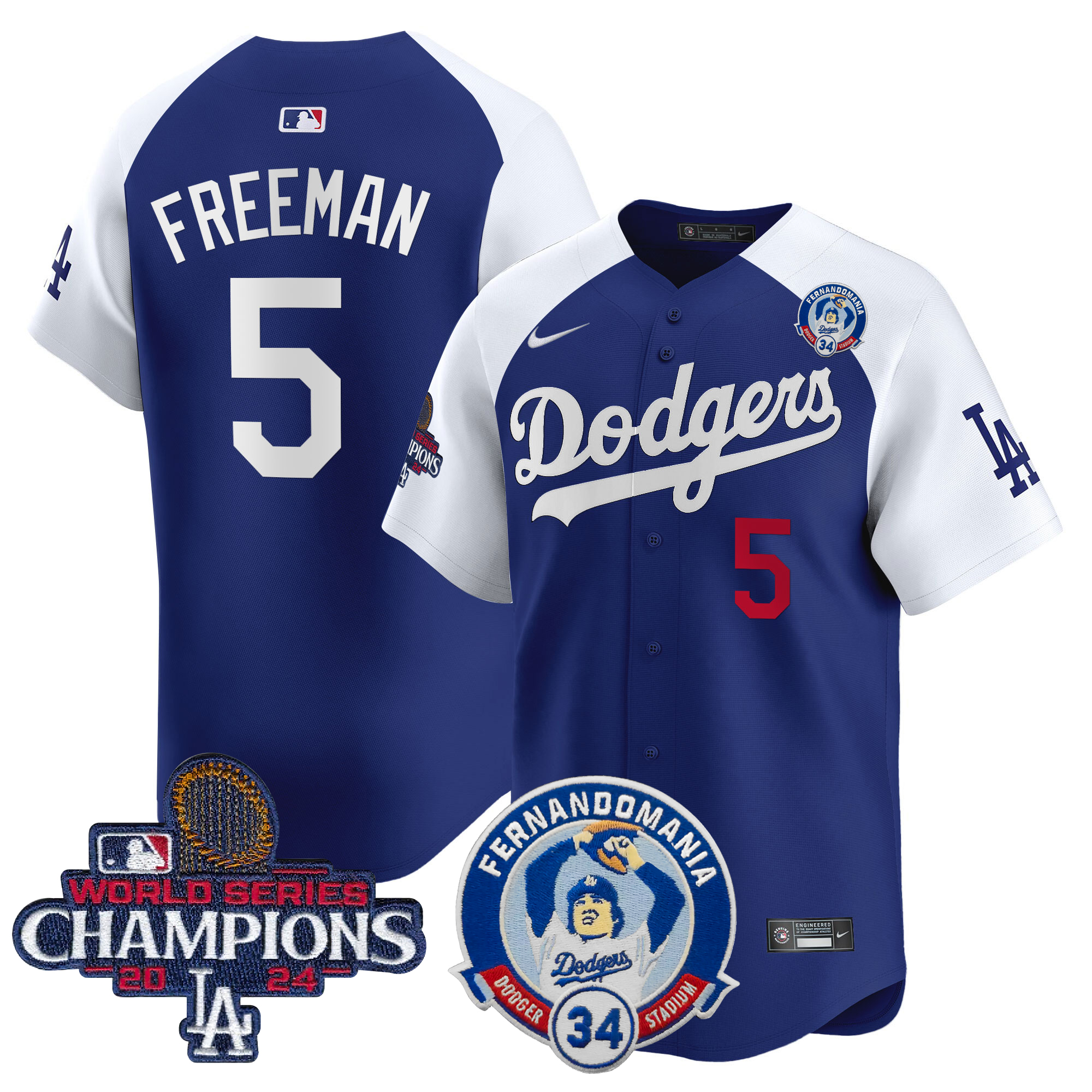 Freddie Freeman Men's Los Angeles Dodgers Fernando & 2024 World Series Champions Patch Vapor Premier Limited Alternate Royal Jersey V2 - All Stitched