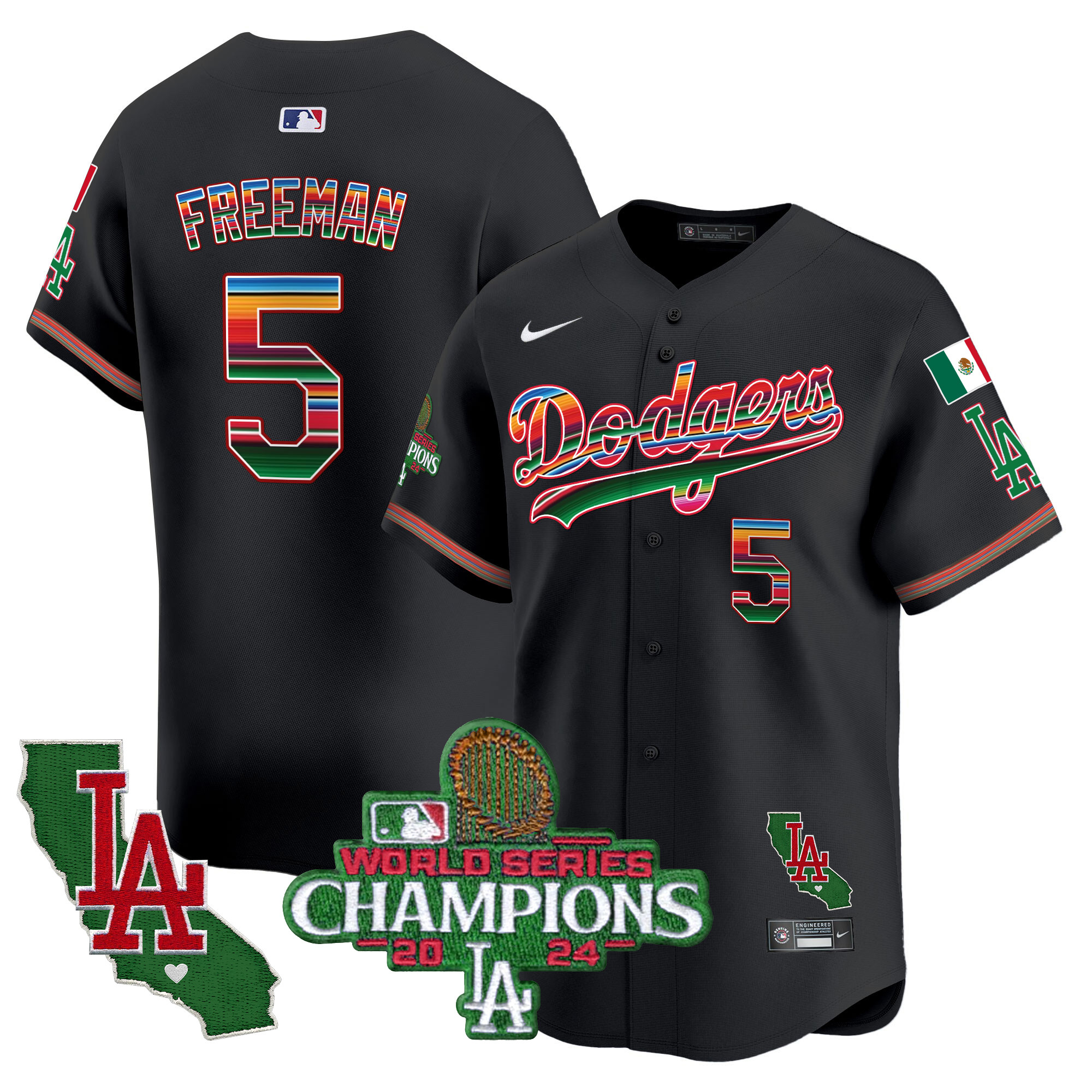 Freddie Freeman Men's Los Angeles Dodgers Mexico 2024 World Series Champions Vapor Premier Limited Black Jersey - All Stitched