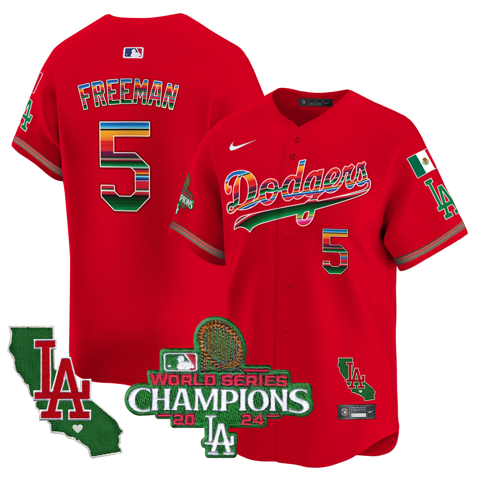 Freddie Freeman Men's Los Angeles Dodgers Mexico 2024 World Series Champions Vapor Premier Limited Red Jersey - All Stitched