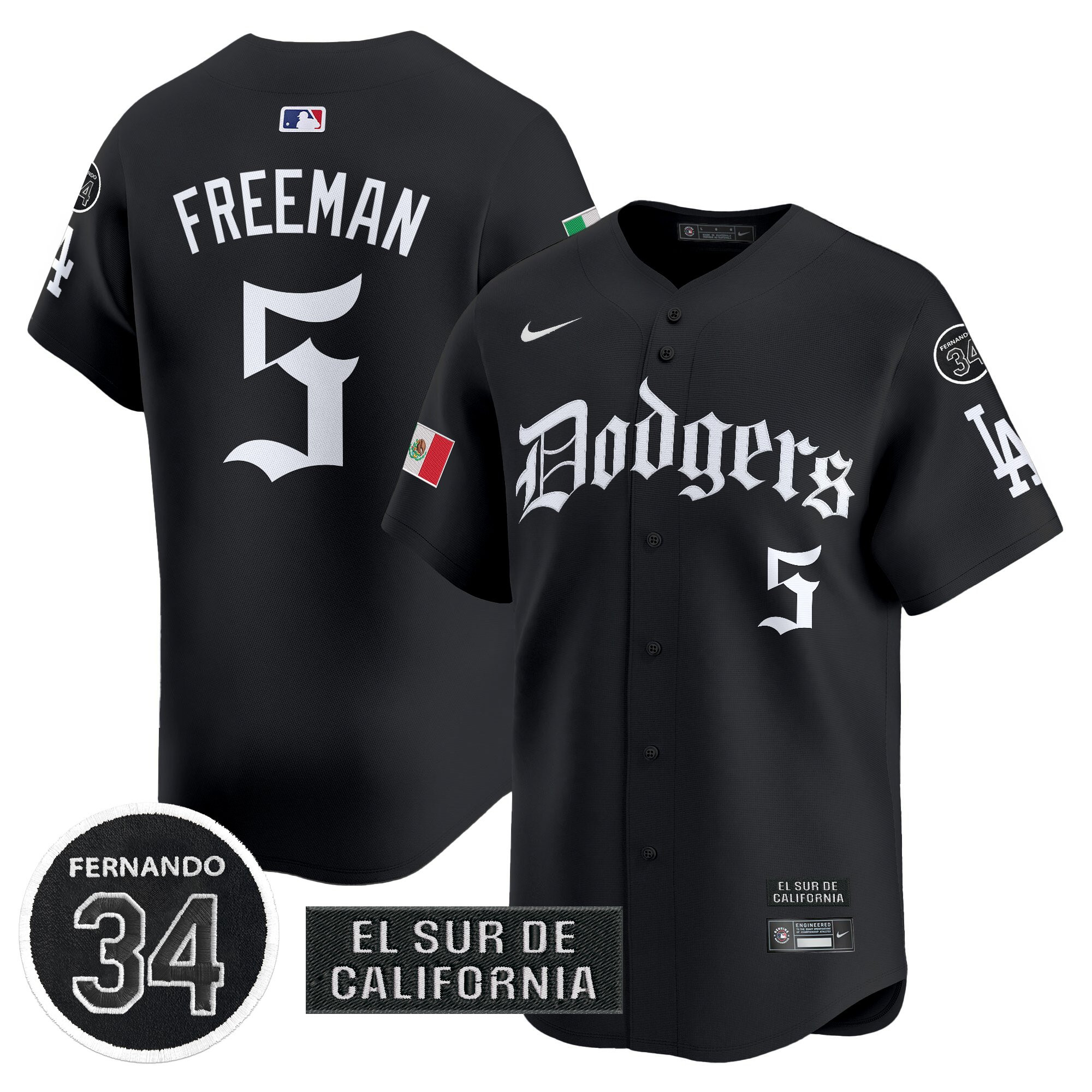 Freddie Freeman Men's Los Angeles Dodgers Mexico 2025 LA Gothic Style Vapor Premier Limited Black Jersey V2 - All Stitched