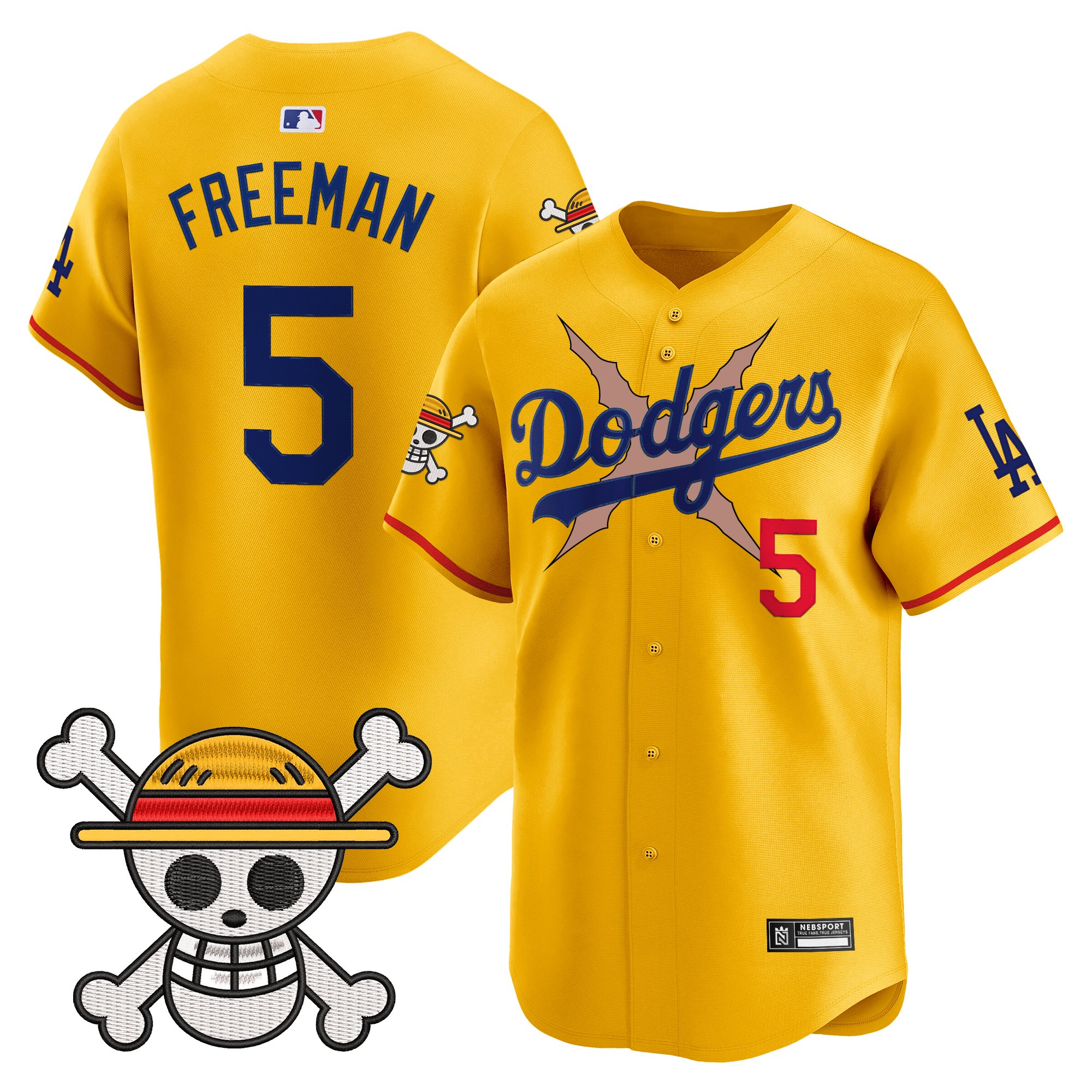 Freddie Freeman Men's Los Angeles Dodgers x One Piece 2025 Vapor Premier Limited Gold Jersey - Stitched