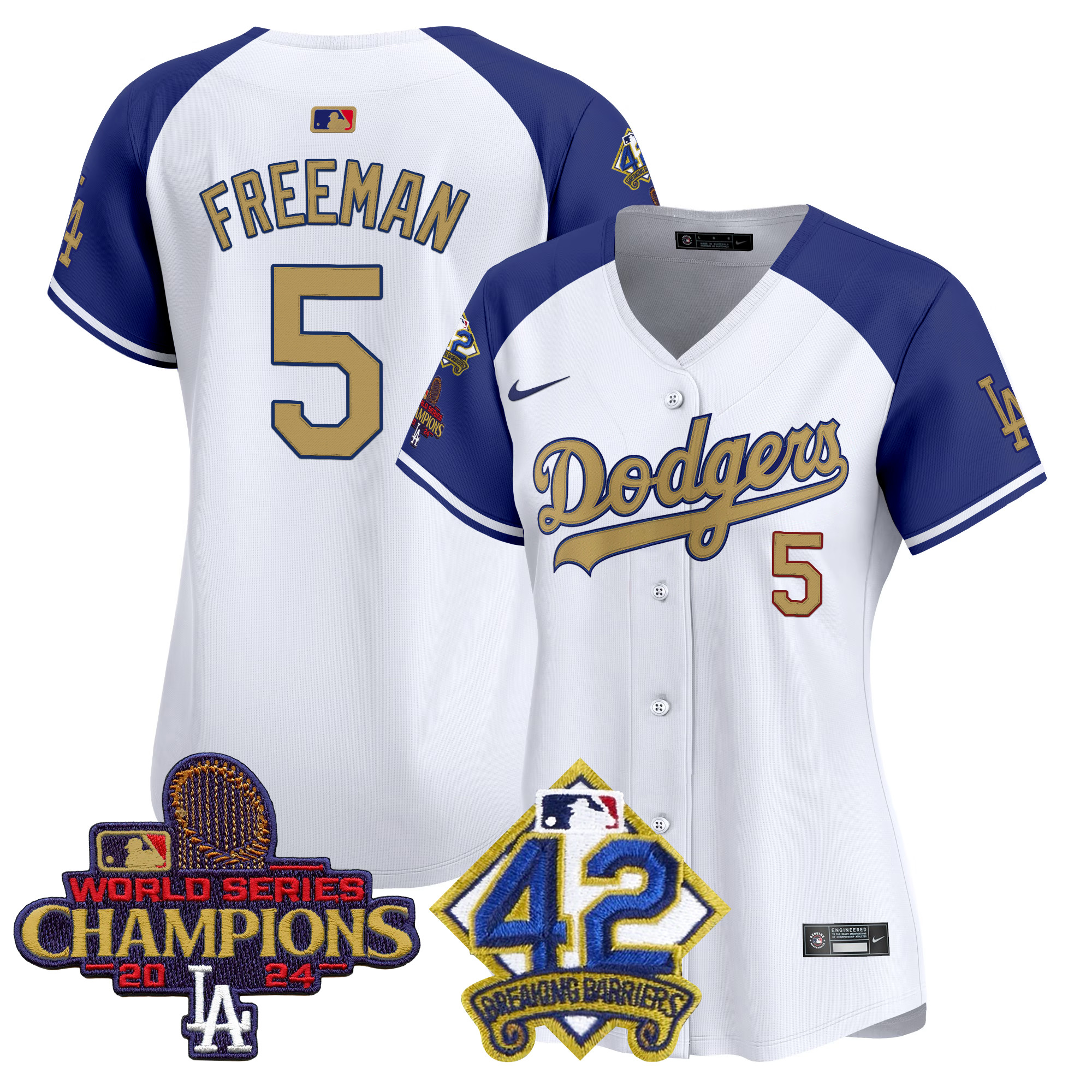 Freddie Freeman Women's Los Angeles Dodgers 2024 World Series Champions & Jackie Robinson Patch Vapor Premier Limited Alternate Jersey - All Stitched