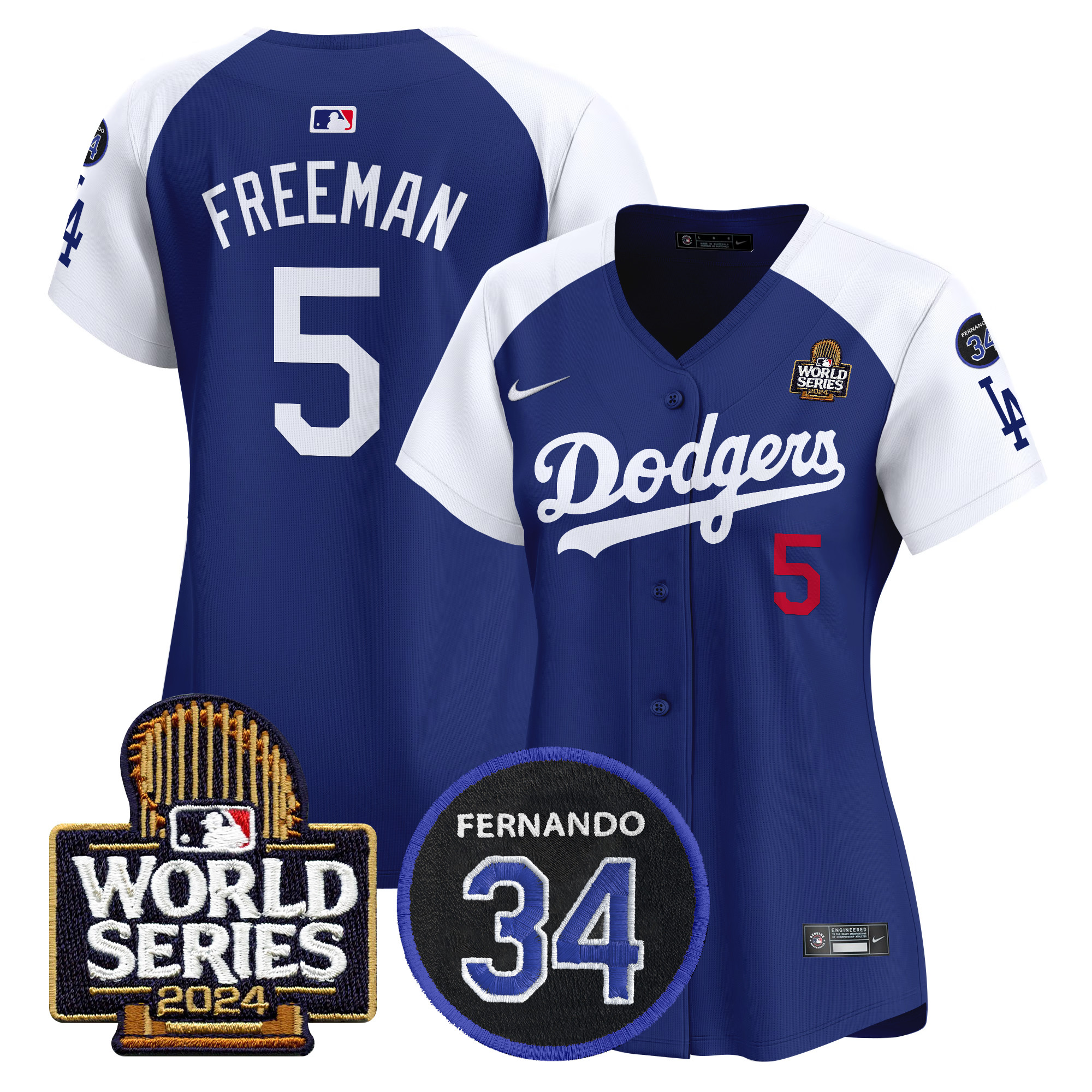 Freddie Freeman Women's Los Angeles Dodgers Fernando Memorial & 2024 World Series Patch Vapor Premier Limited Alternate Royal Jersey V2 - All Stitched