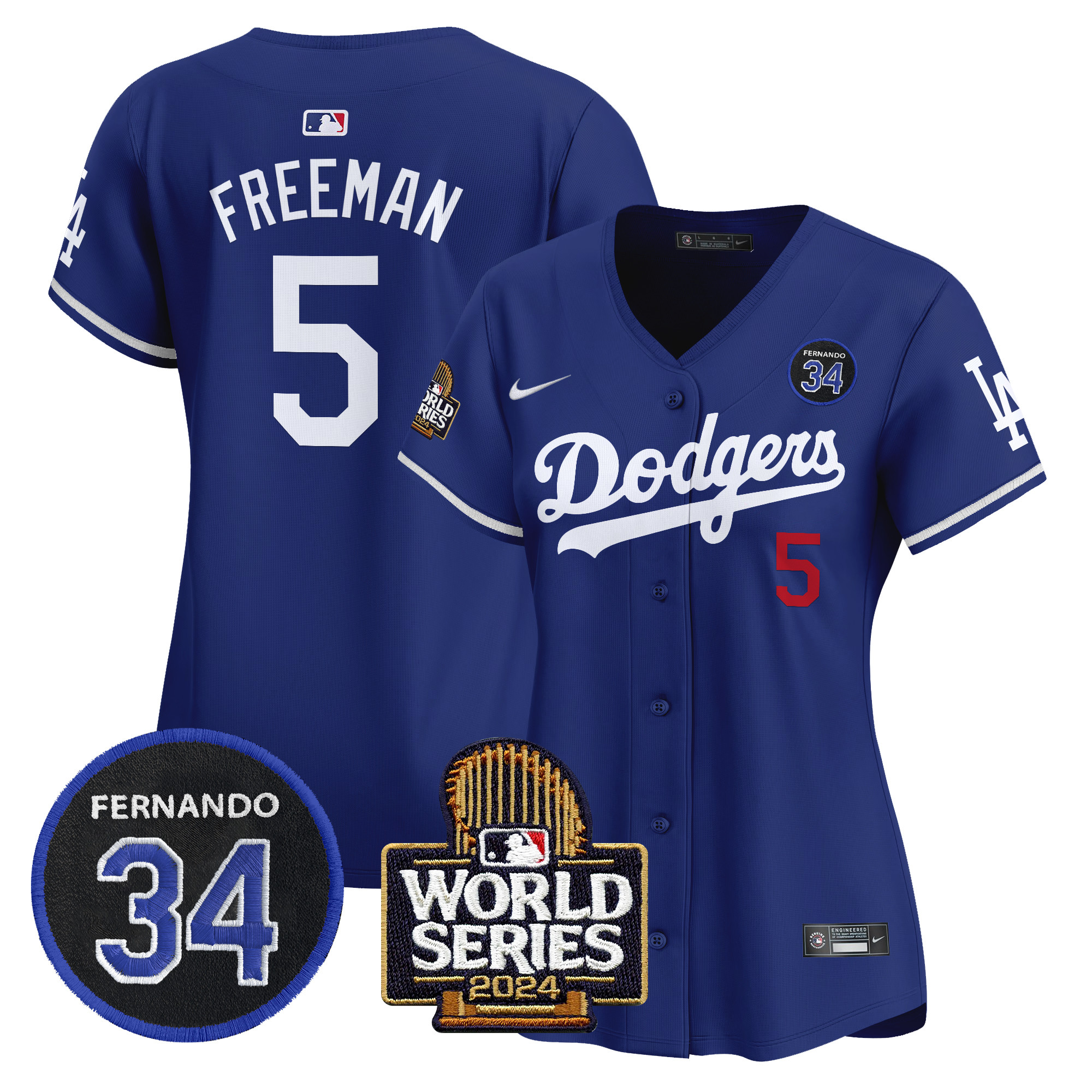 Freddie Freeman Women's Los Angeles Dodgers Fernando Valenzuela & 2024 World Series Patch Vapor Premier Limited Royal Jersey V2 - All Stitched