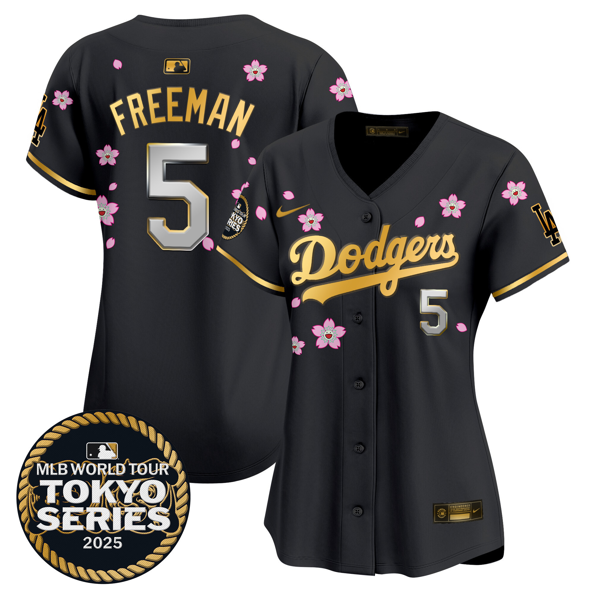 Freddie Freeman Women's Los Angeles Dodgers Tokyo Series 2025 Gold Trim Vapor Premier Limited Black Gold Jersey V2 - Stitched