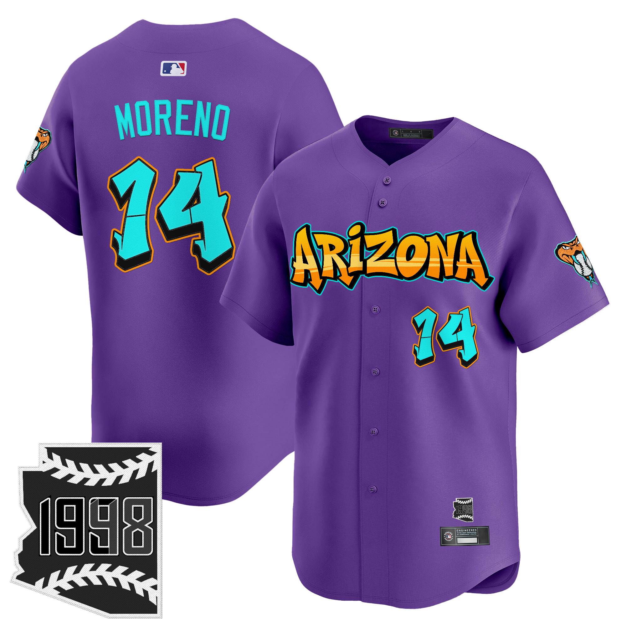 Gabriel Moreno Men's Arizona Diamondbacks 'Graffiti Desert Ink Edition Vapor Premier Limited Purple Jersey - All Stitched