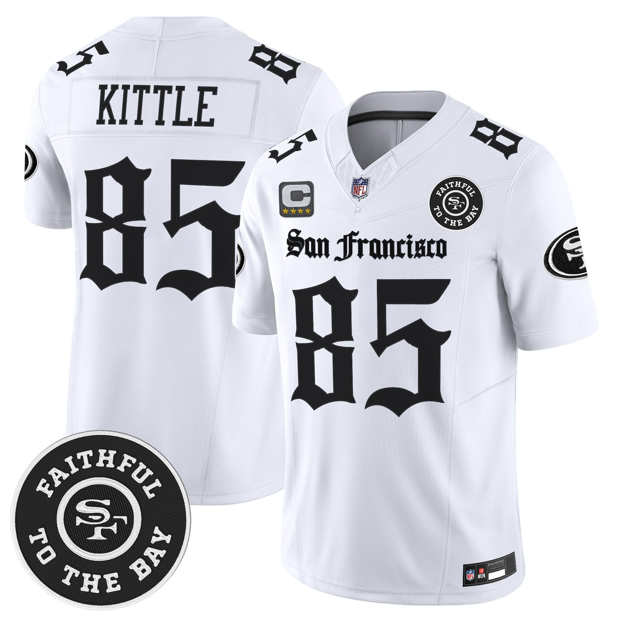 George Kittle Men's San Francisco 49ers Gothic Edition Vapor Limited White Jersey - All Stitched