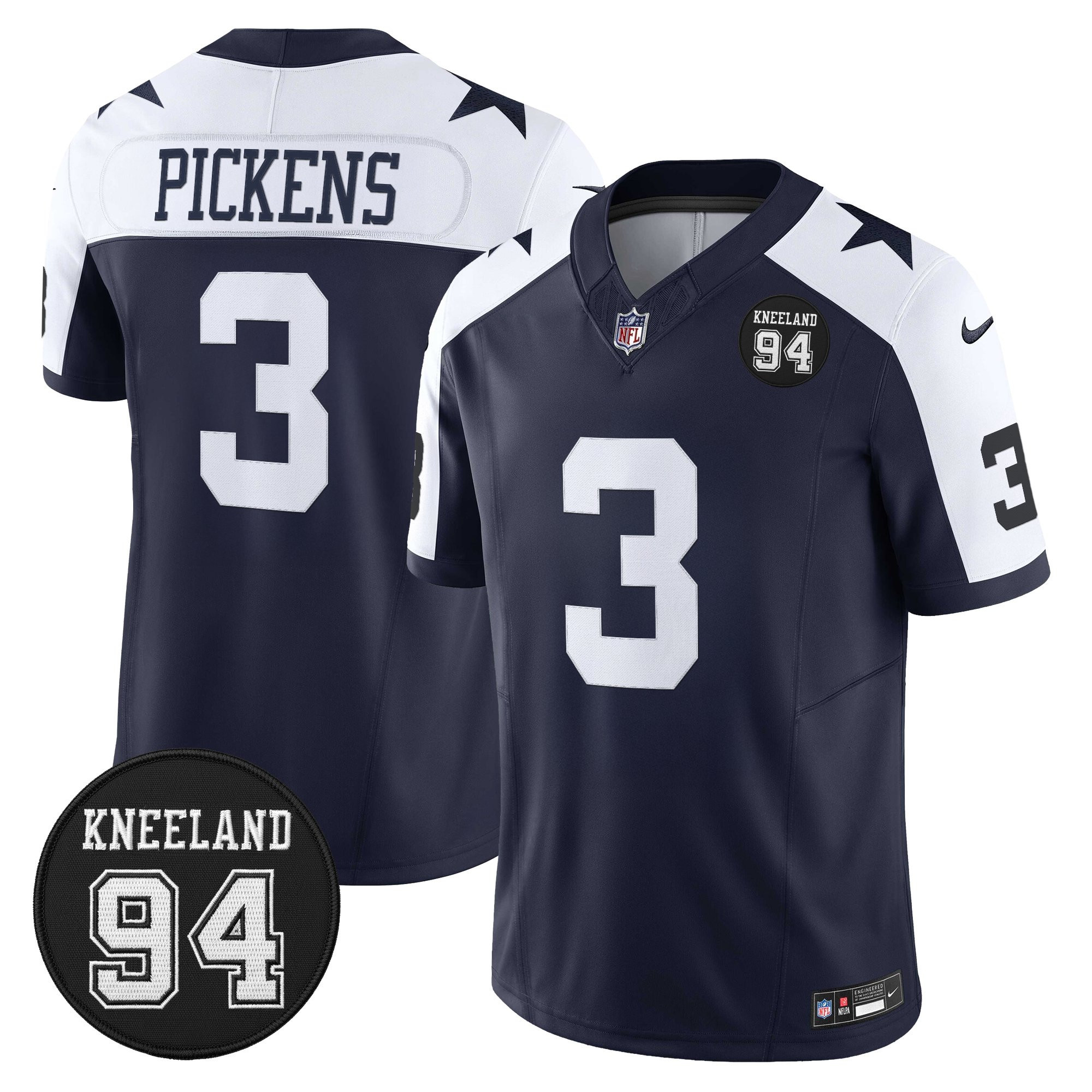 George Pickens Men's Dallas Cowboys #94 Marshawn Kneeland Memorial Patch Vapor Limited Alternate Jersey - All Stitched