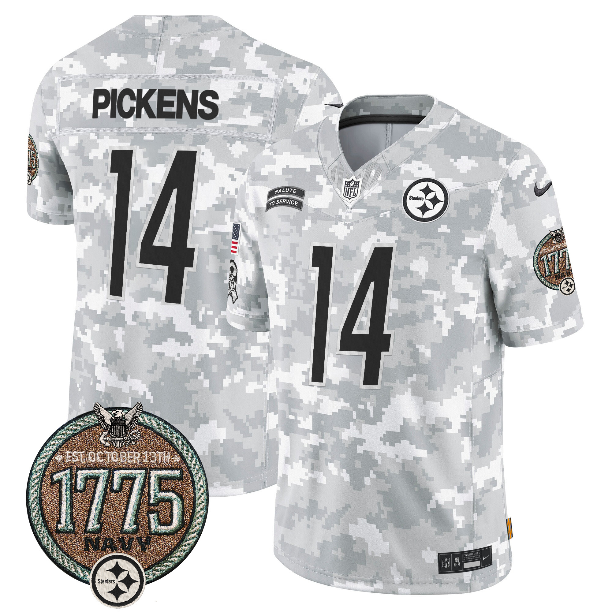 George Pickens Men's Pittsburgh Steelers 2024 Salute to Service Establishment Year Patch Vapor Limited Navy Jersey - All Stitched
