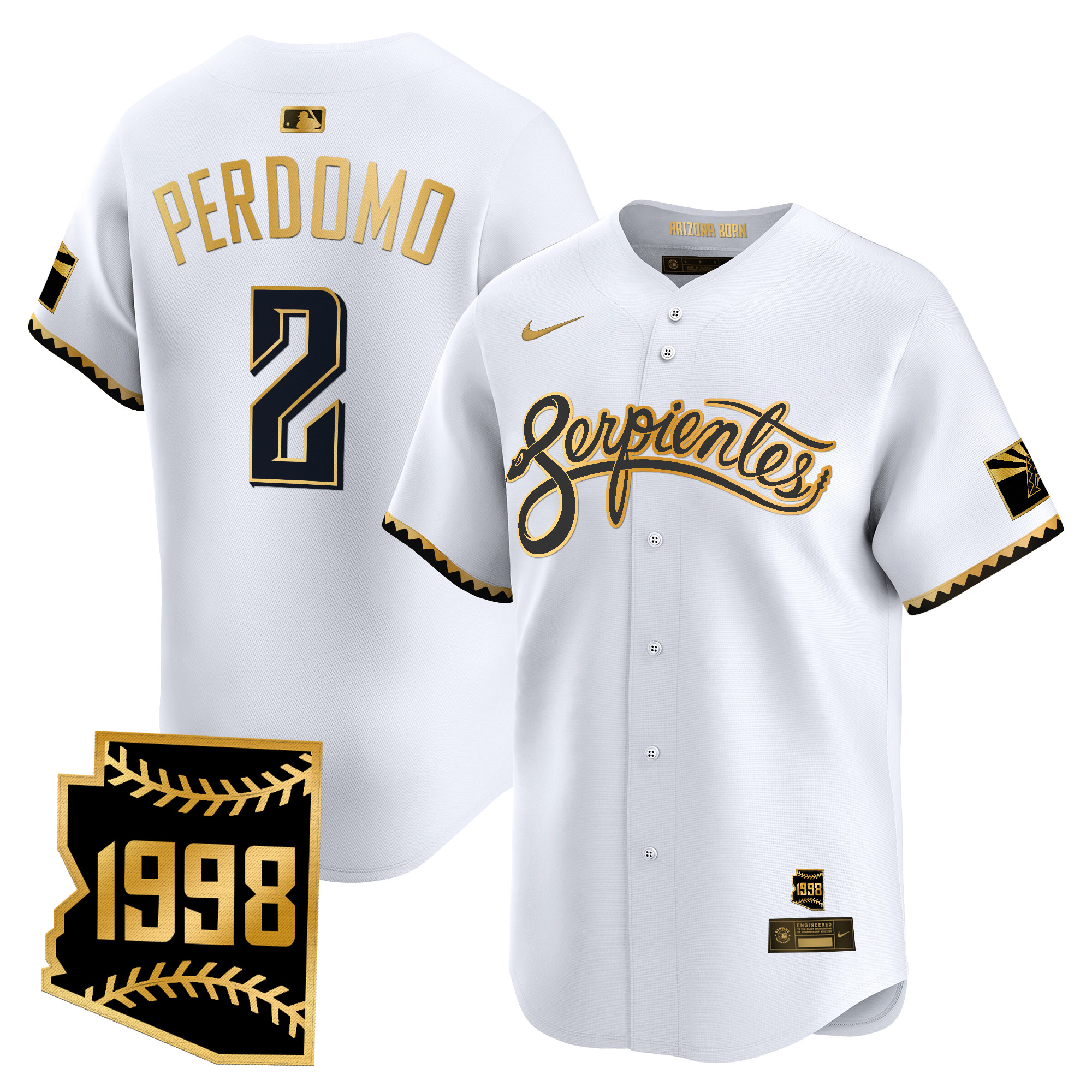 Geraldo Perdomo Men's Arizona Diamondbacks 2025 City Connect Vapor Premier Limited White Gold Jersey V2 - Stitched