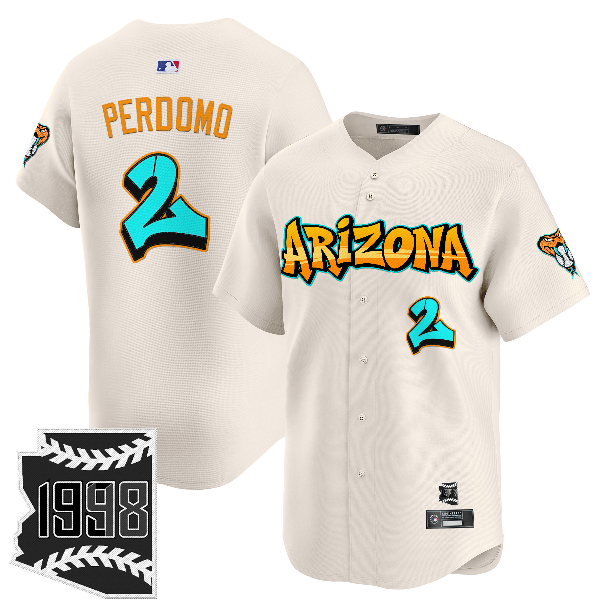Geraldo Perdomo Men's Arizona Diamondbacks 'Graffiti Desert Ink Edition Vapor Premier Limited Cream Jersey - All Stitched