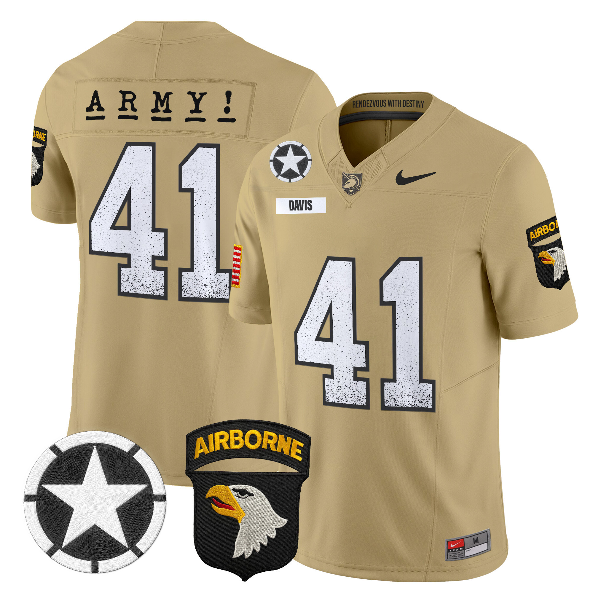 Glenn Davis Men's Army Black Knights 2025 Screaming Eagles Vapor Limited Tan Jersey - All Stitched